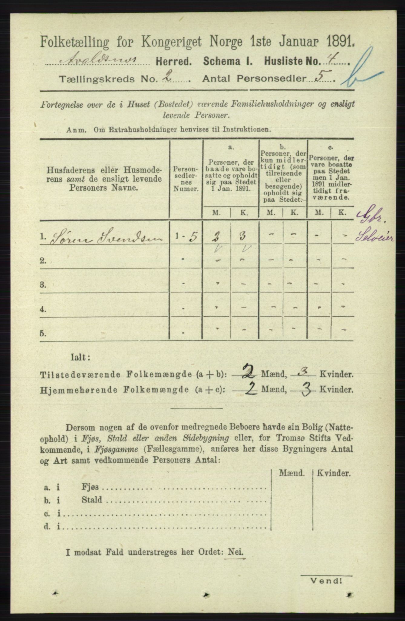 RA, 1891 census for 1147 Avaldsnes, 1891, p. 1893