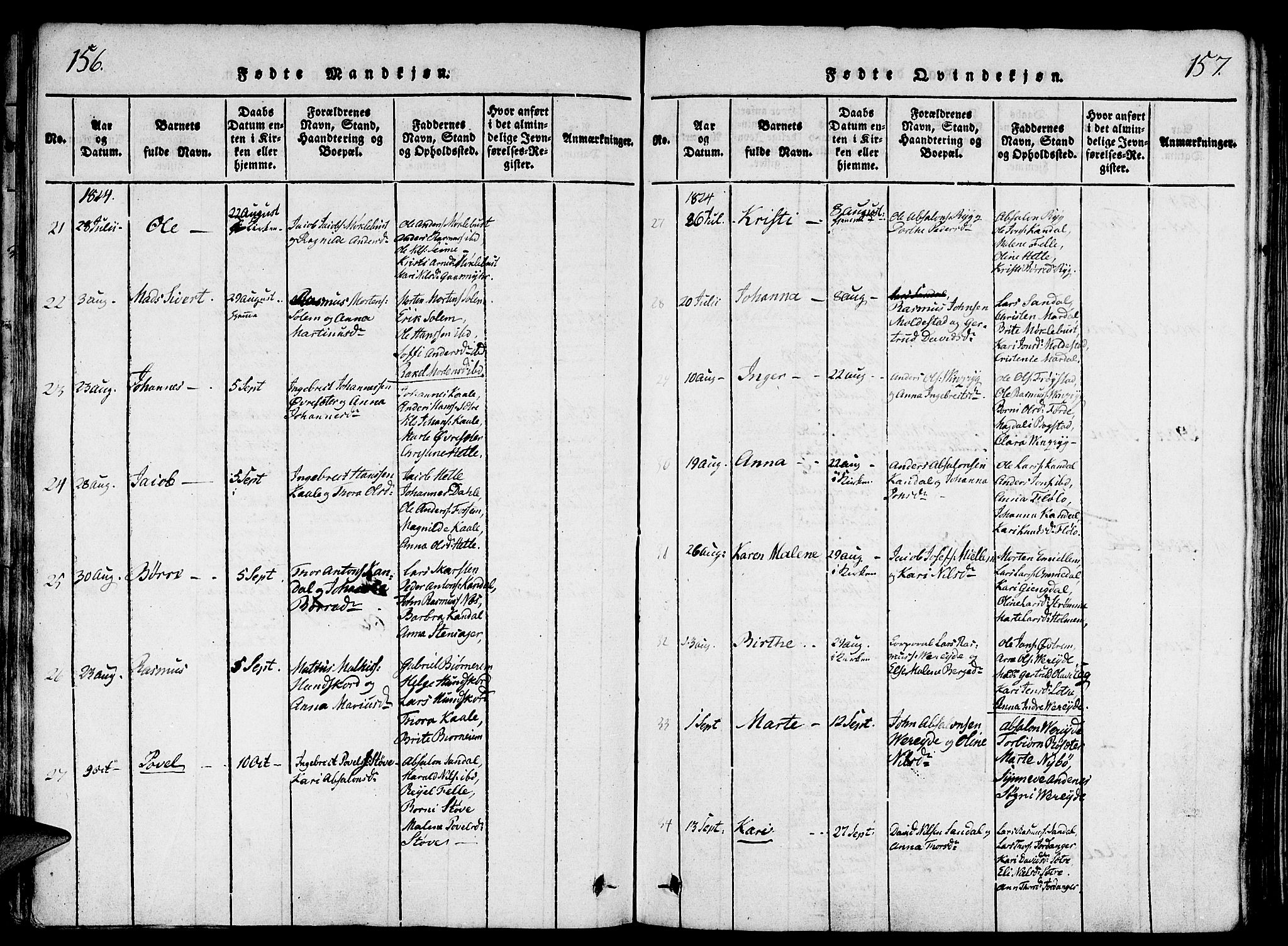 Gloppen sokneprestembete, AV/SAB-A-80101/H/Haa/Haaa/L0006: Parish register (official) no. A 6, 1816-1826, p. 156-157