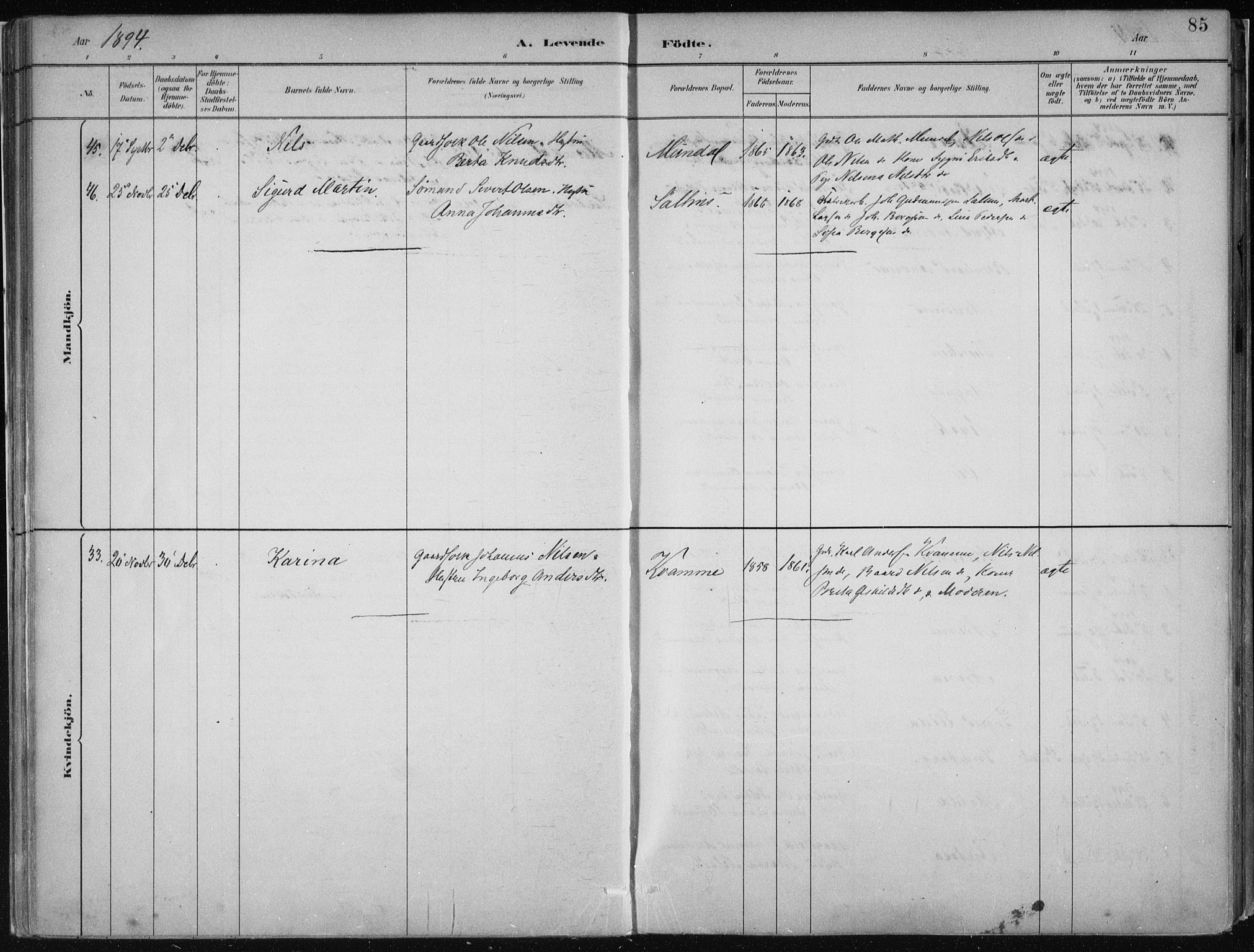 Hamre sokneprestembete, AV/SAB-A-75501/H/Ha/Haa/Haab/L0001: Parish register (official) no. B  1, 1882-1905, p. 85