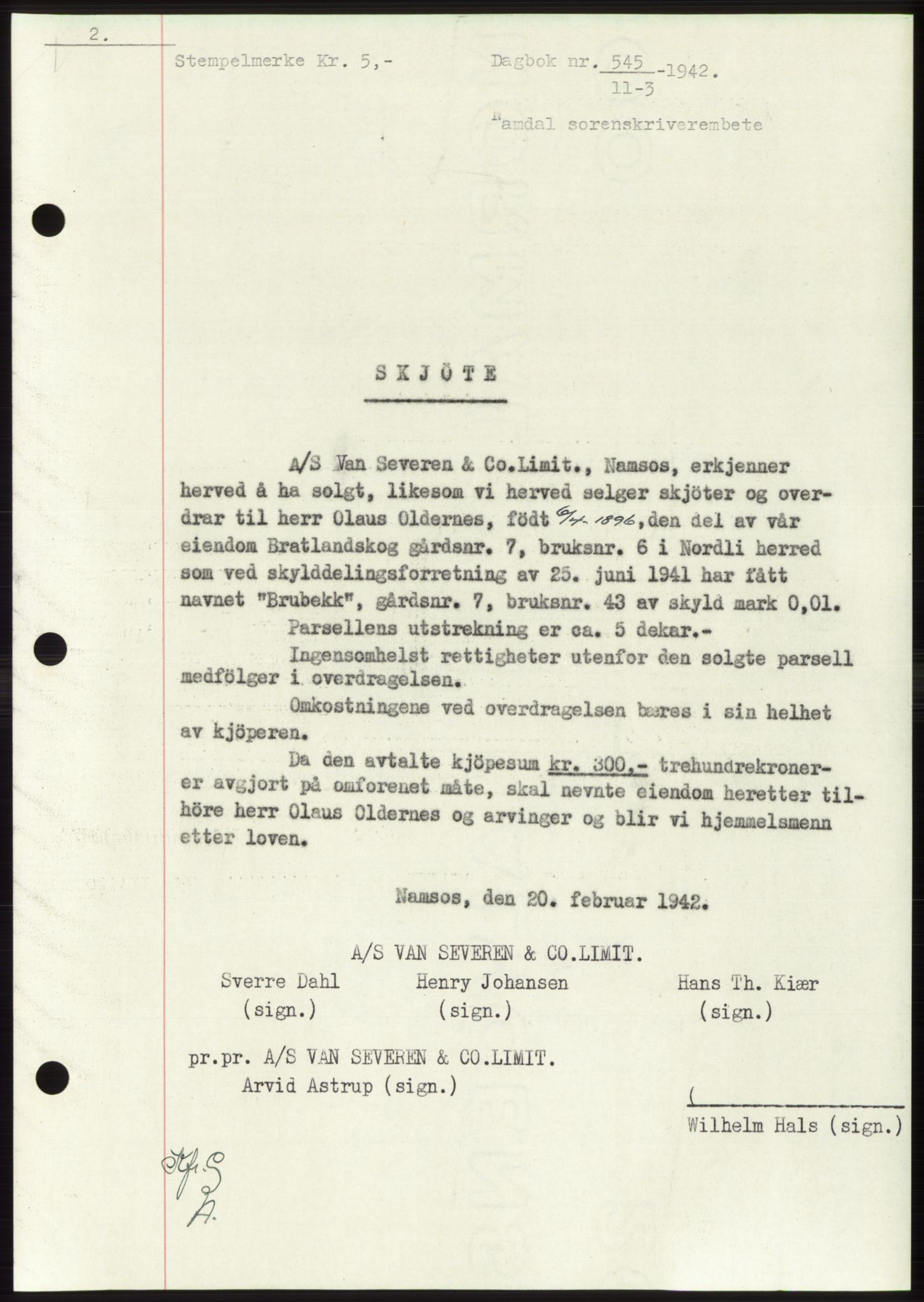 Namdal sorenskriveri, SAT/A-4133/1/2/2C: Mortgage book no. -, 1941-1942, Diary no: : 545/1942