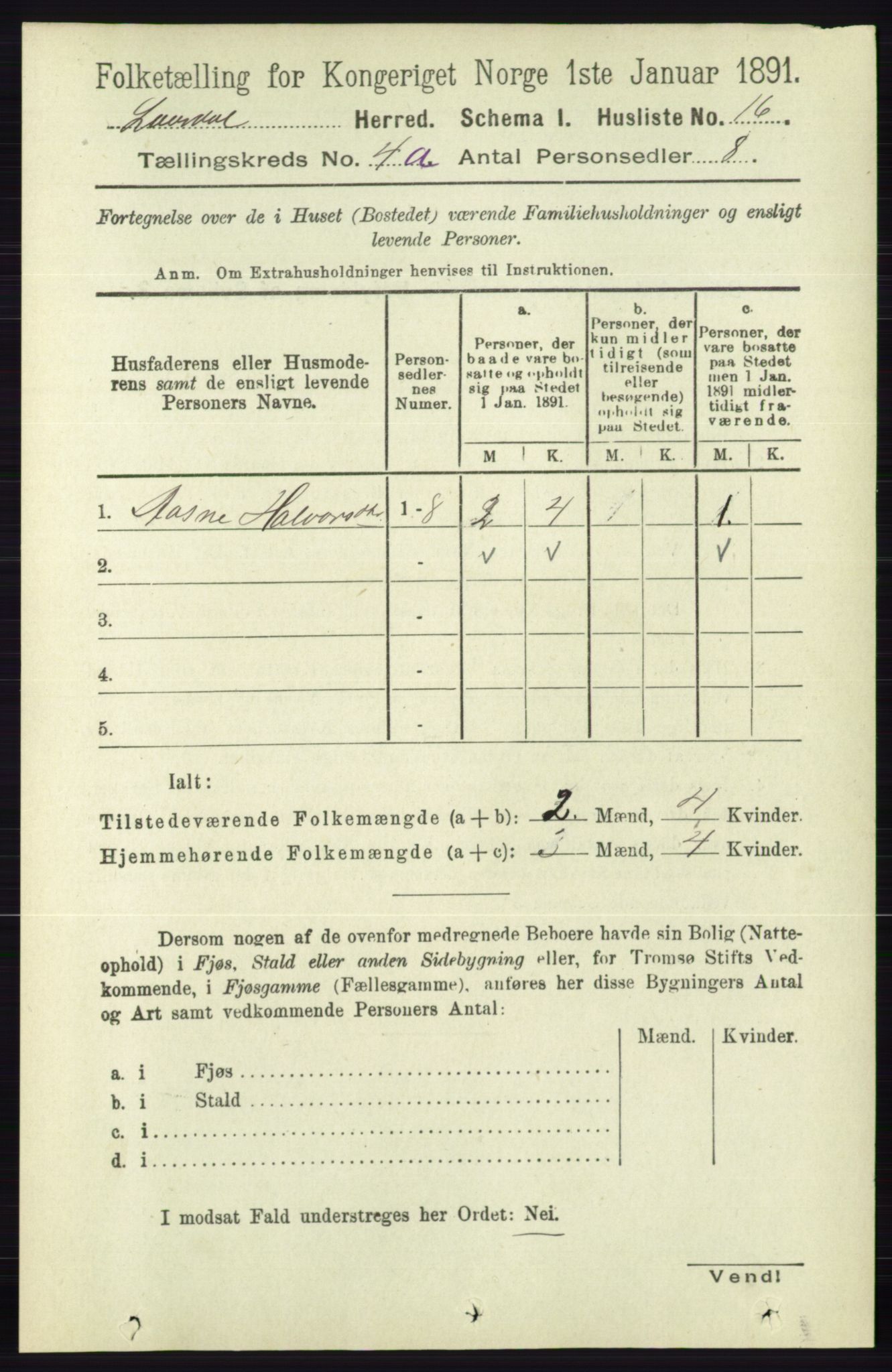 RA, 1891 census for 0833 Lårdal, 1891, p. 1016