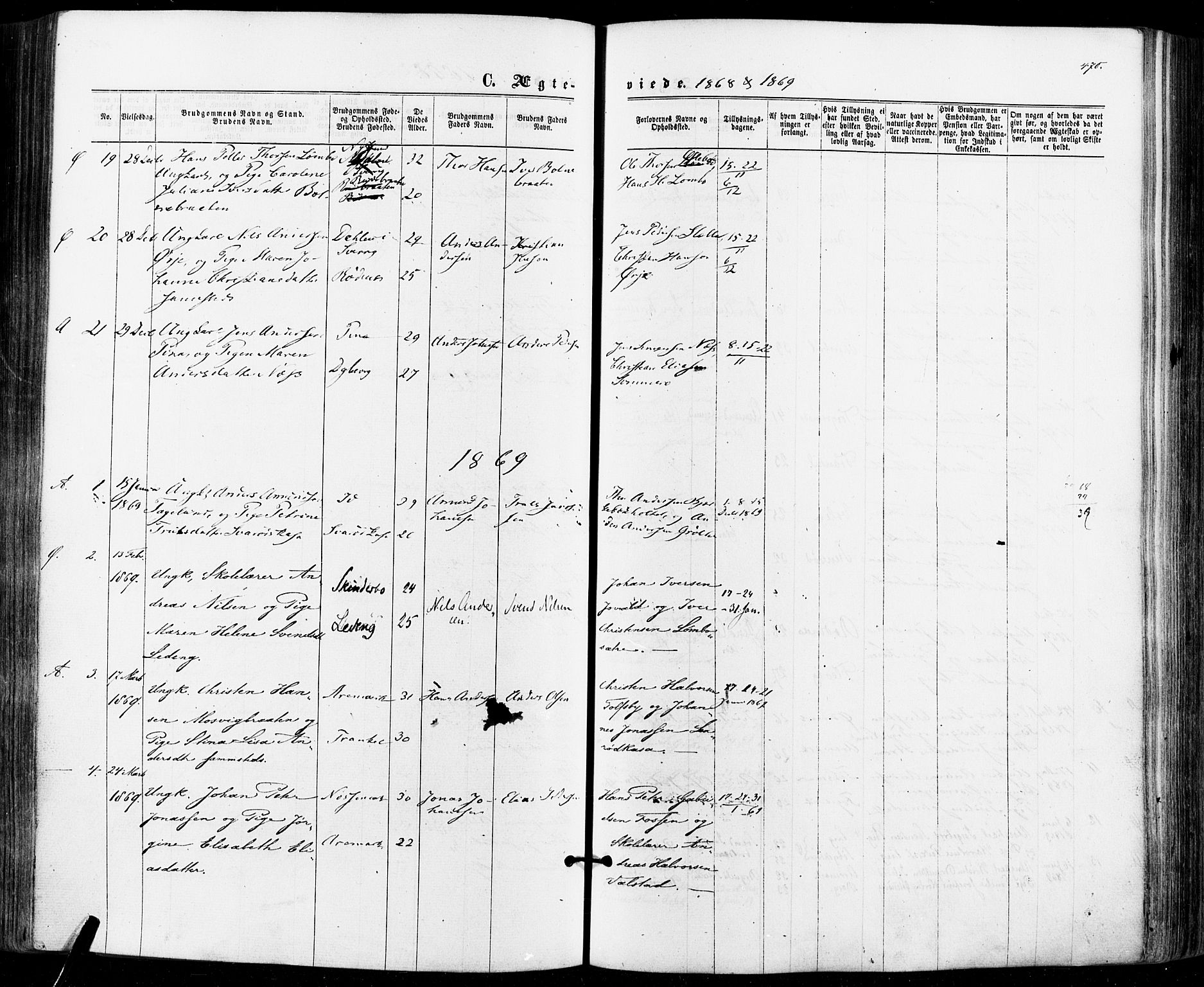 Aremark prestekontor Kirkebøker, SAO/A-10899/F/Fc/L0004: Parish register (official) no. III 4, 1866-1877, p. 469-470