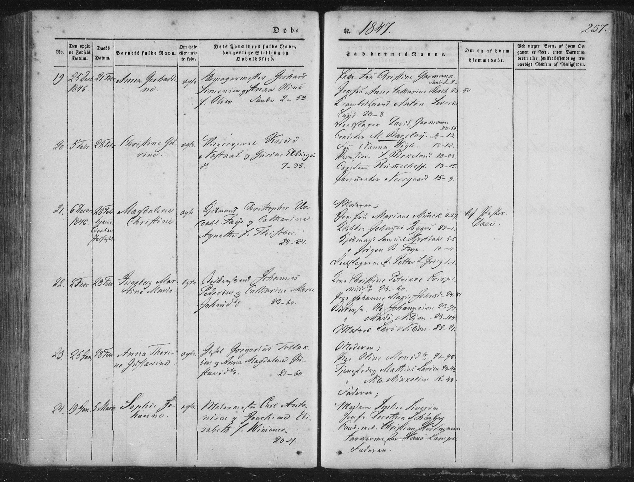 Korskirken sokneprestembete, SAB/A-76101/H/Haa/L0016: Parish register (official) no. B 2, 1841-1851, p. 257