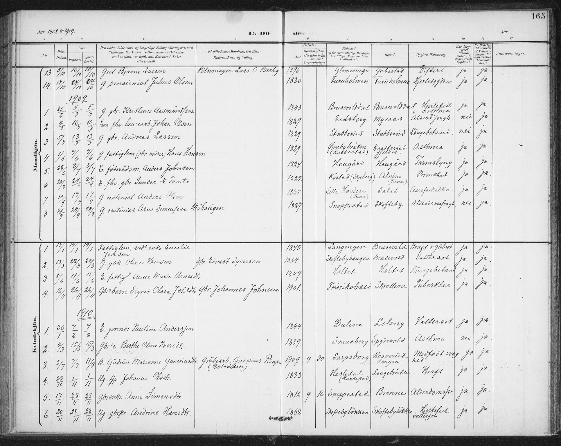 Varteig prestekontor Kirkebøker, SAO/A-10447a/F/Fa/L0003: Parish register (official) no. 3, 1899-1919, p. 165