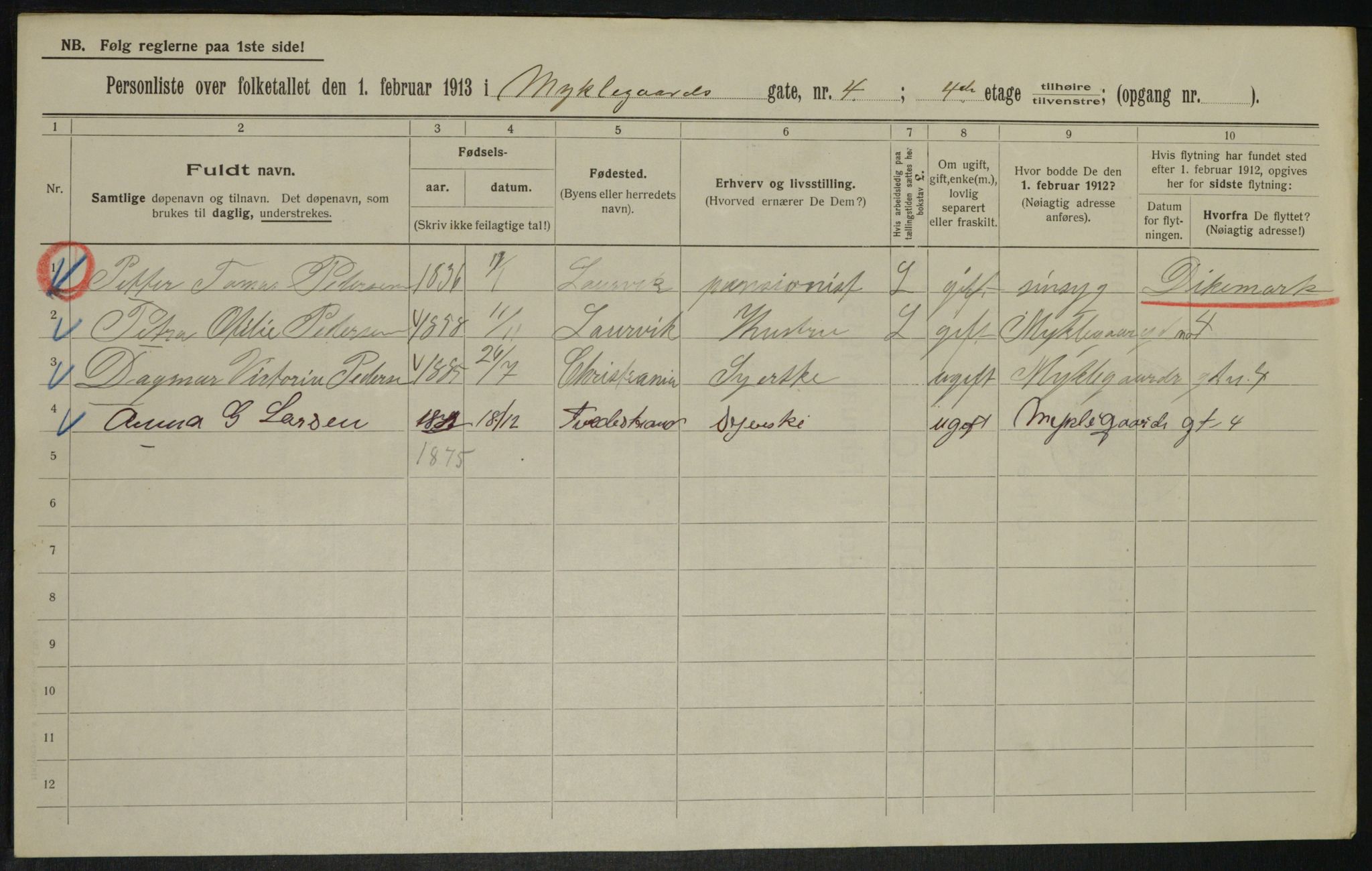 OBA, Municipal Census 1913 for Kristiania, 1913, p. 68273