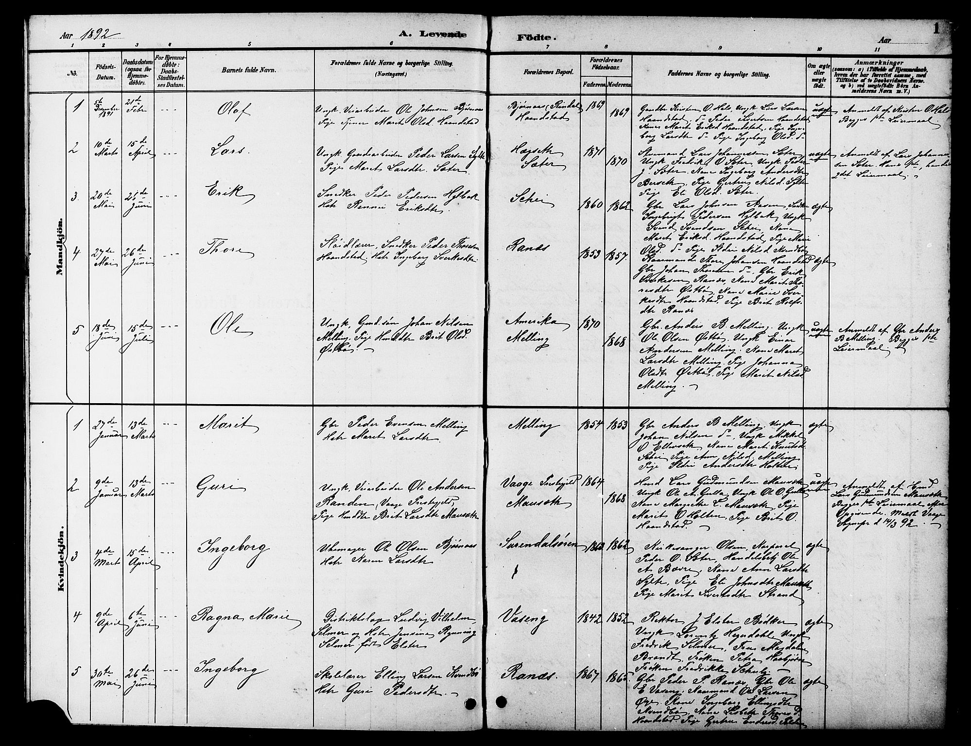 Ministerialprotokoller, klokkerbøker og fødselsregistre - Møre og Romsdal, AV/SAT-A-1454/596/L1058: Parish register (copy) no. 596C01, 1891-1907, p. 1