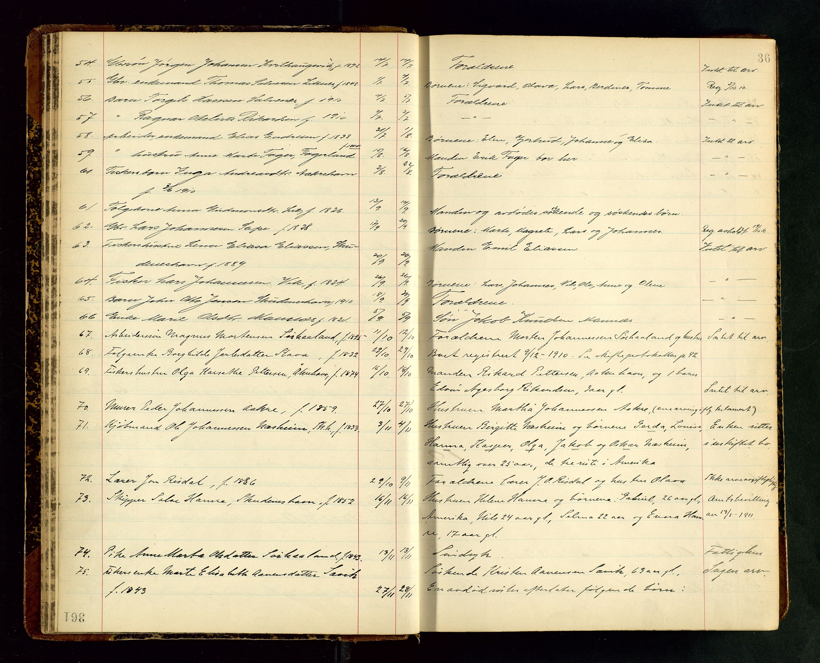 Karmsund sorenskriveri, AV/SAST-A-100311/01/IV/IVAB/L0004: DØDSFALLSPROTOKOLL, 1905-1911, p. 36