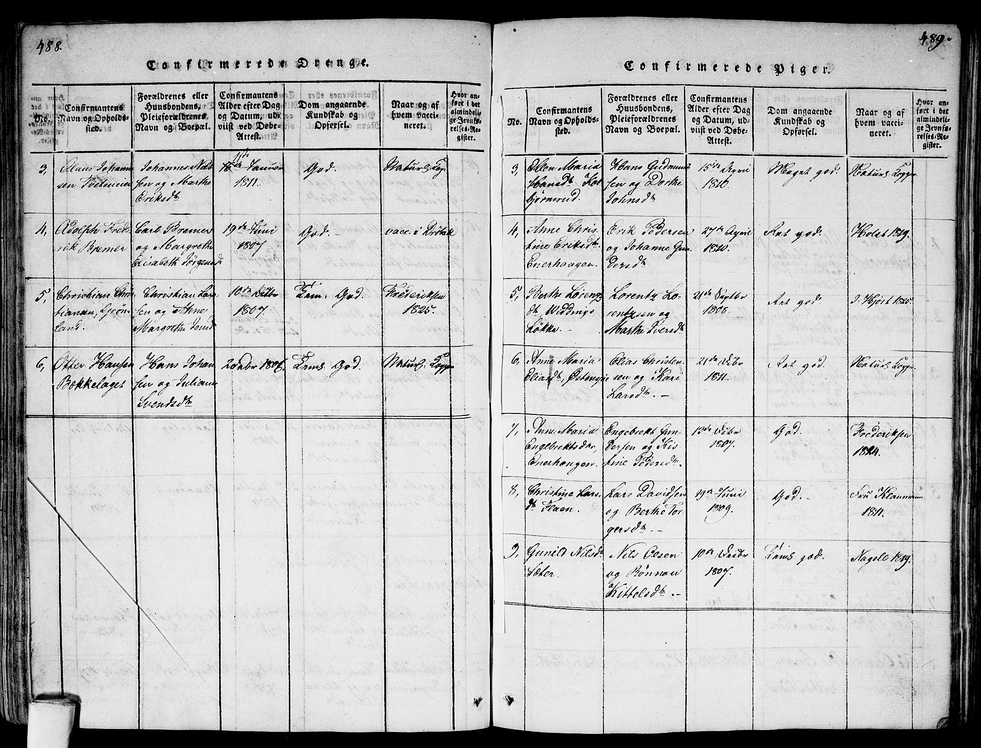 Gamlebyen prestekontor Kirkebøker, AV/SAO-A-10884/F/Fa/L0002: Parish register (official) no. 2, 1817-1829, p. 488-489