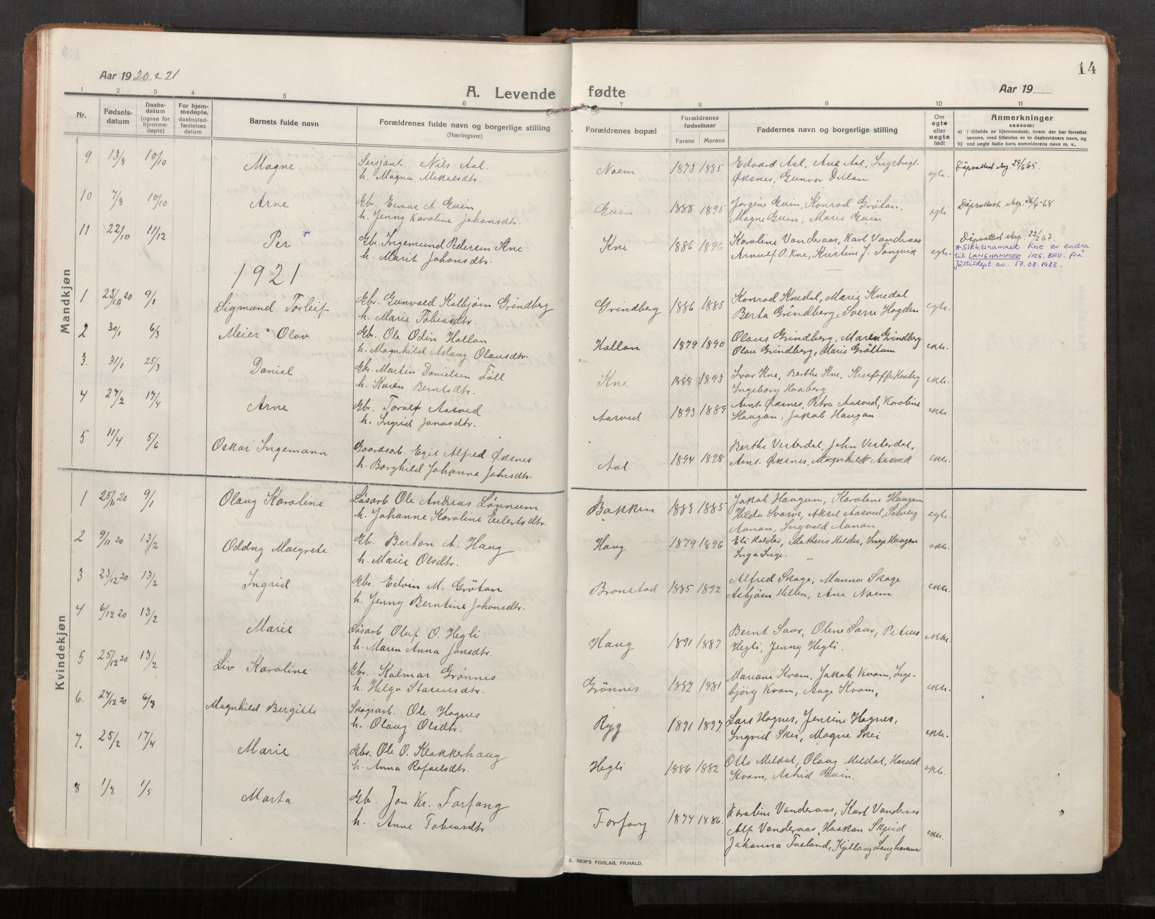 Stod sokneprestkontor, AV/SAT-A-1164/1/I/I1/I1a/L0004: Parish register (official) no. 4, 1913-1933, p. 14