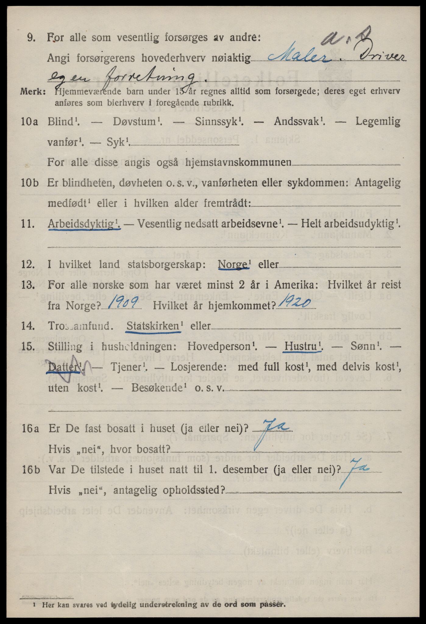 SAT, 1920 census for Vestnes, 1920, p. 3872