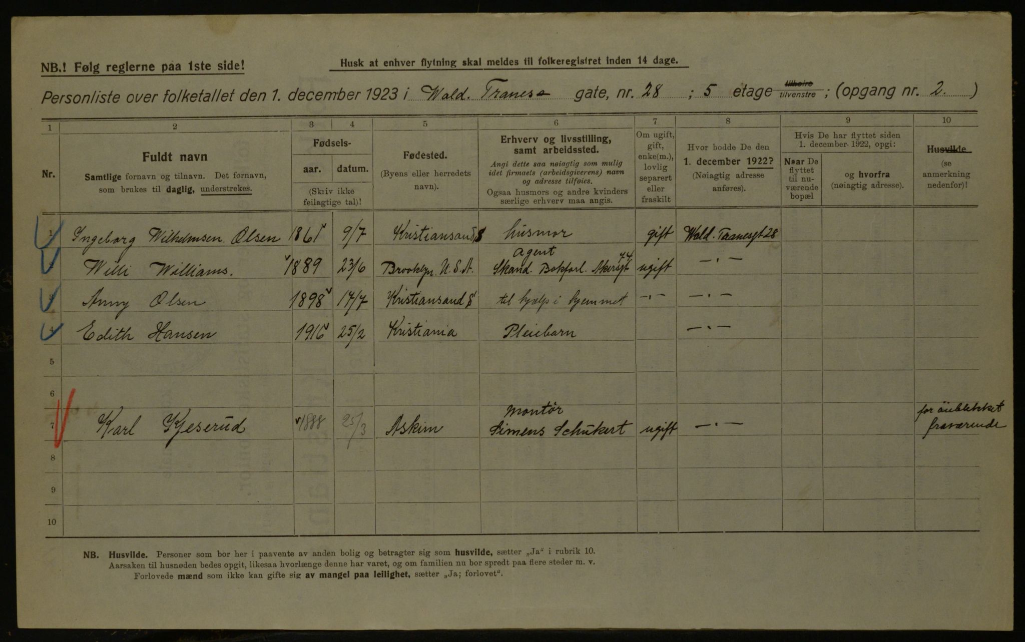 OBA, Municipal Census 1923 for Kristiania, 1923, p. 139934