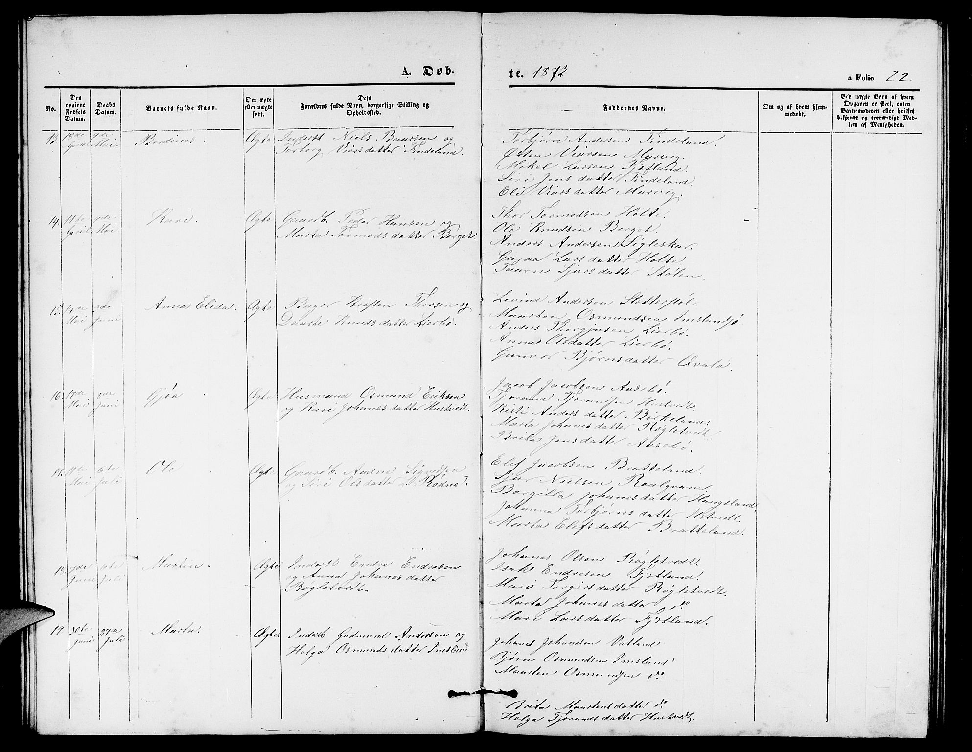 Vikedal sokneprestkontor, SAST/A-101840/01/V: Parish register (copy) no. B 4, 1868-1890, p. 22
