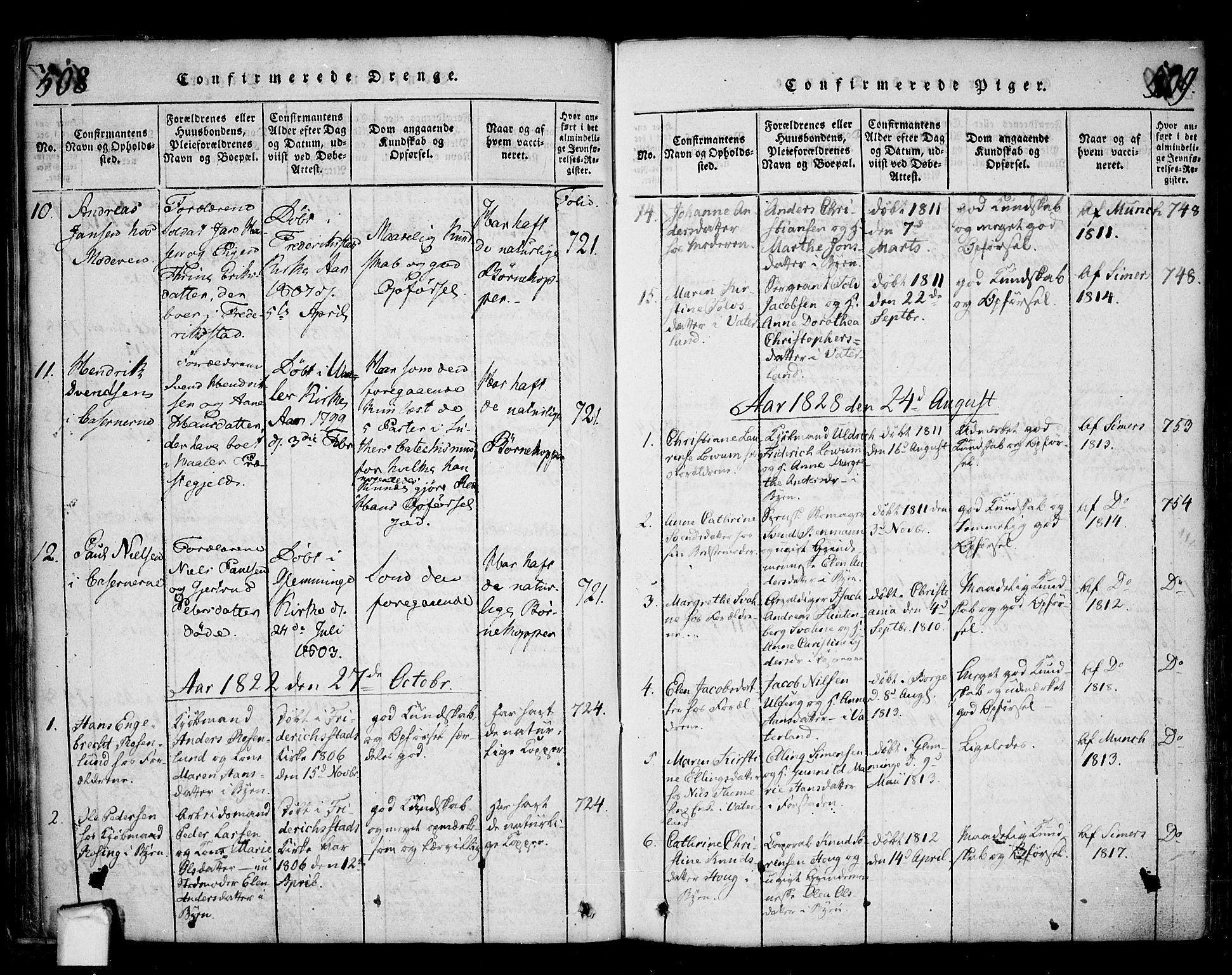 Fredrikstad prestekontor Kirkebøker, SAO/A-11082/F/Fa/L0004: Parish register (official) no. 4, 1816-1834, p. 508-509