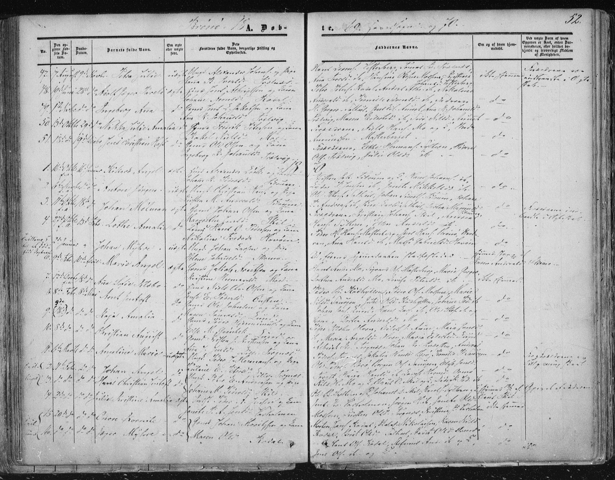 Ministerialprotokoller, klokkerbøker og fødselsregistre - Nordland, SAT/A-1459/813/L0198: Parish register (official) no. 813A08, 1834-1874, p. 52