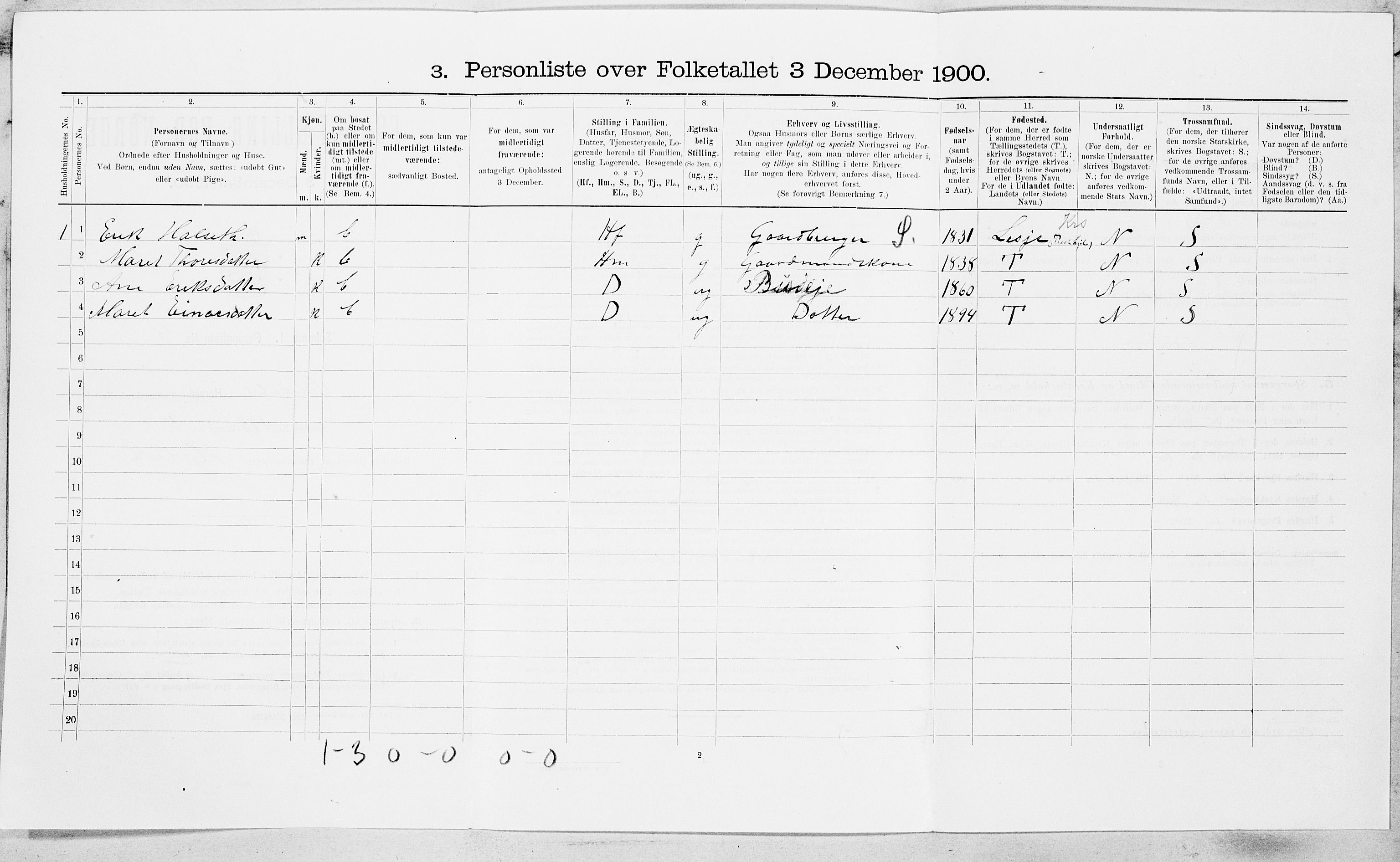 SAT, 1900 census for Meldal, 1900, p. 232