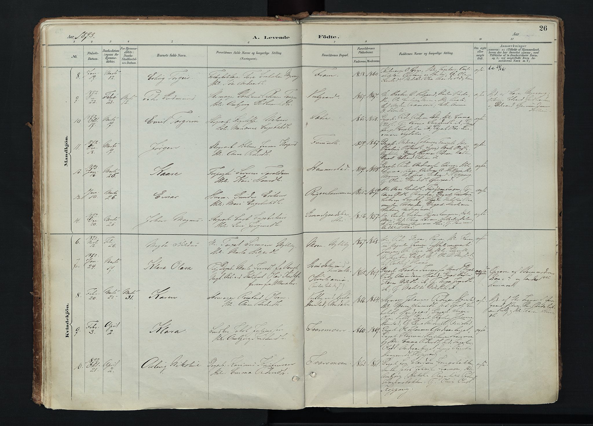 Stor-Elvdal prestekontor, AV/SAH-PREST-052/H/Ha/Haa/L0004: Parish register (official) no. 4, 1890-1922, p. 26