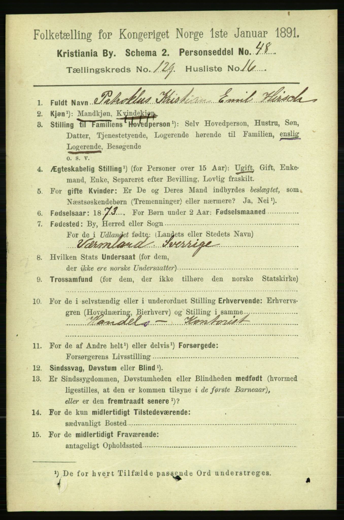 RA, 1891 census for 0301 Kristiania, 1891, p. 69699