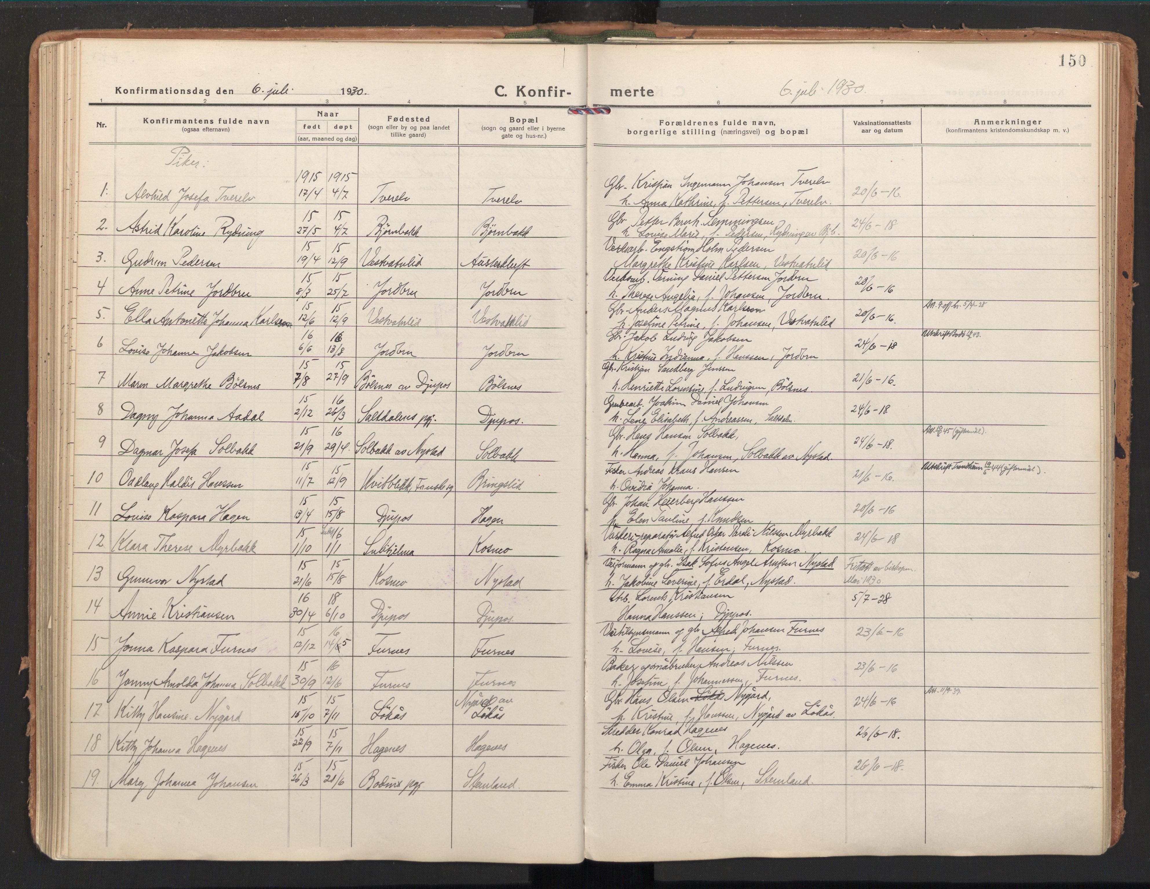 Ministerialprotokoller, klokkerbøker og fødselsregistre - Nordland, SAT/A-1459/851/L0725: Parish register (official) no. 851A02, 1922-1944, p. 150