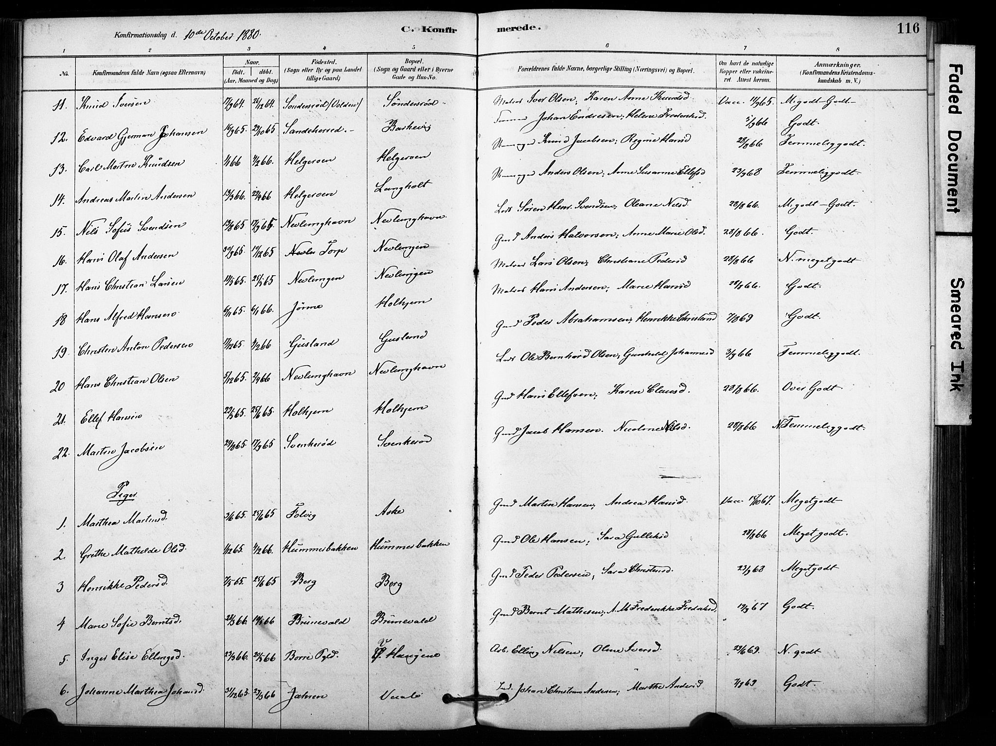 Brunlanes kirkebøker, AV/SAKO-A-342/F/Fb/L0001: Parish register (official) no. II 1, 1878-1899, p. 116