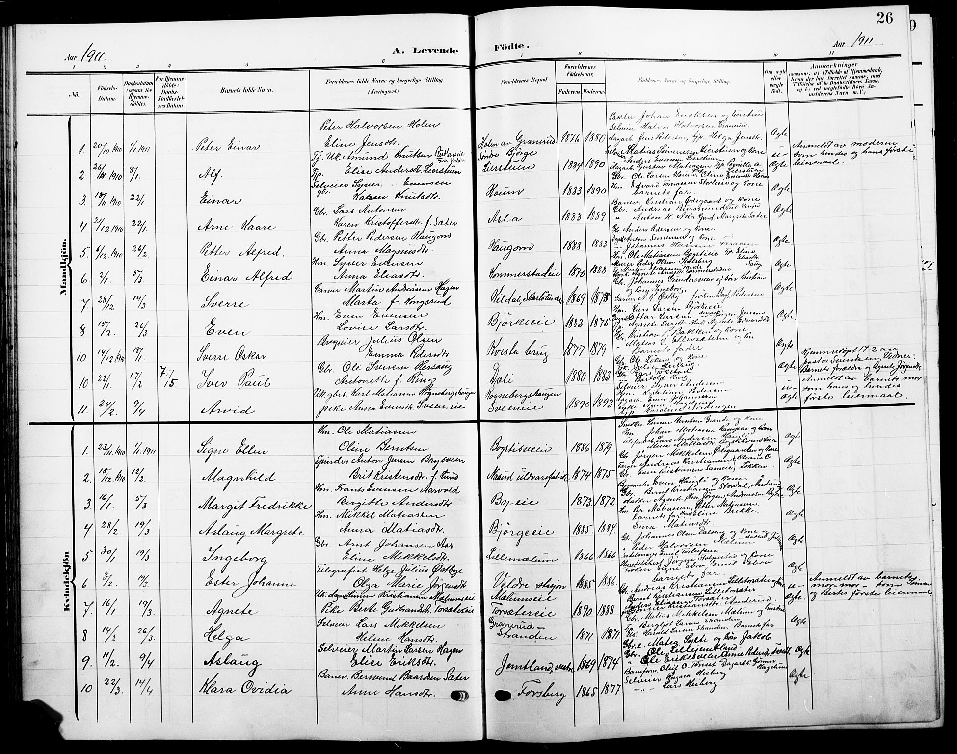 Ringsaker prestekontor, AV/SAH-PREST-014/L/La/L0017: Parish register (copy) no. 17, 1905-1920, p. 26