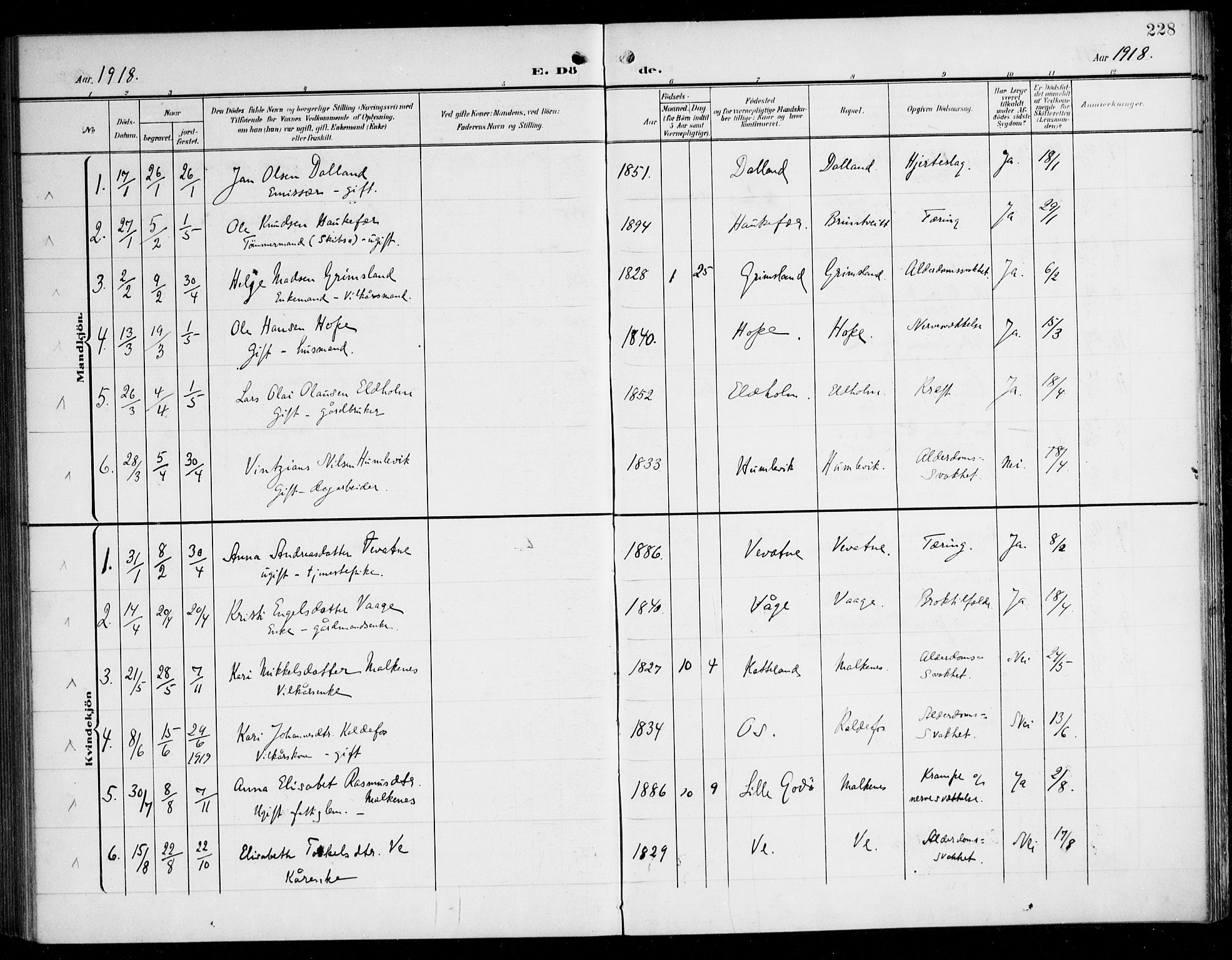 Tysnes sokneprestembete, SAB/A-78601/H/Haa: Parish register (official) no. B 2, 1907-1925, p. 228