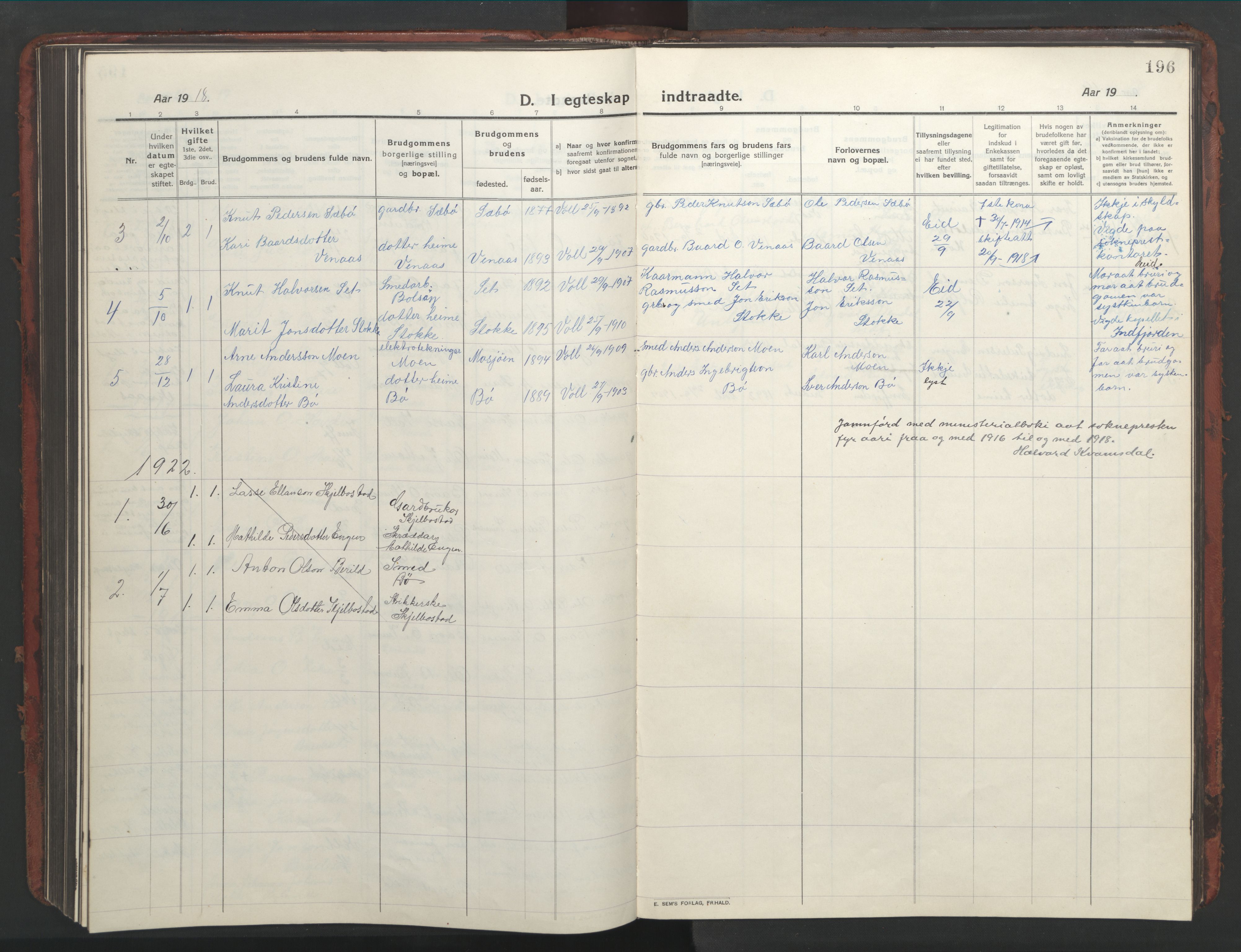 Ministerialprotokoller, klokkerbøker og fødselsregistre - Møre og Romsdal, SAT/A-1454/543/L0565: Parish register (copy) no. 543C03, 1916-1955, p. 196