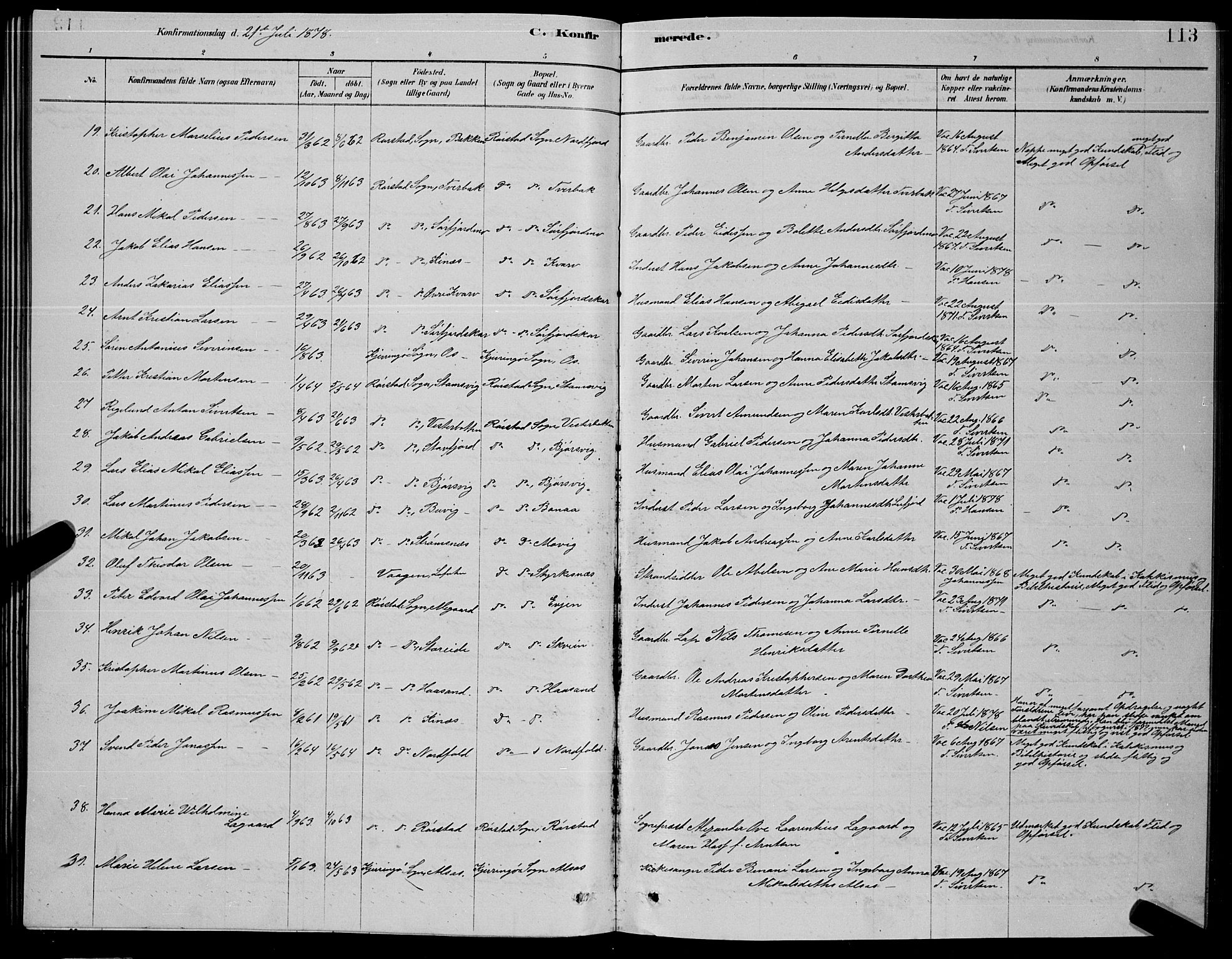 Ministerialprotokoller, klokkerbøker og fødselsregistre - Nordland, AV/SAT-A-1459/853/L0776: Parish register (copy) no. 853C04, 1878-1889, p. 113