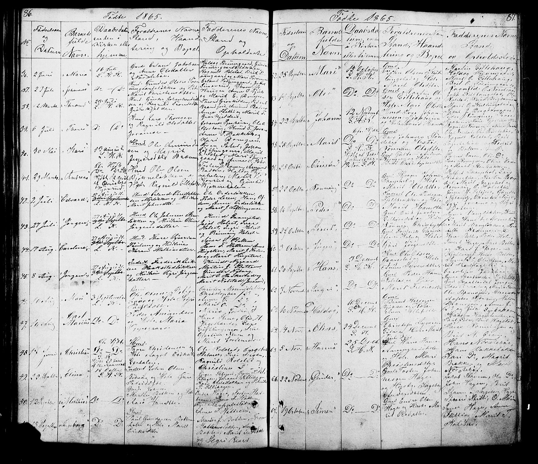 Lesja prestekontor, SAH/PREST-068/H/Ha/Hab/L0005: Parish register (copy) no. 5, 1850-1894, p. 86-87