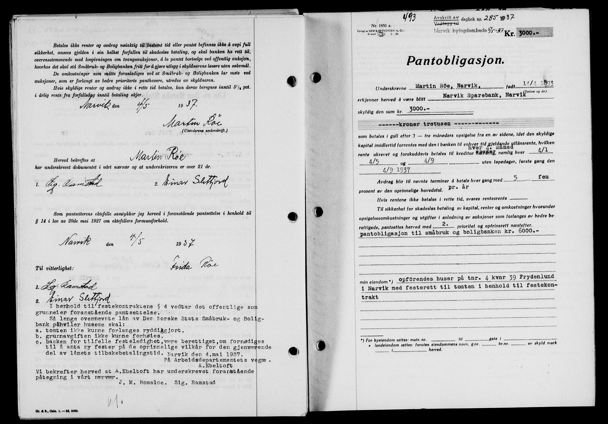 Narvik sorenskriveri, SAT/A-0002/1/2/2C/2Ca/L0011: Mortgage book no. 14, 1935-1937, Deed date: 05.05.1937