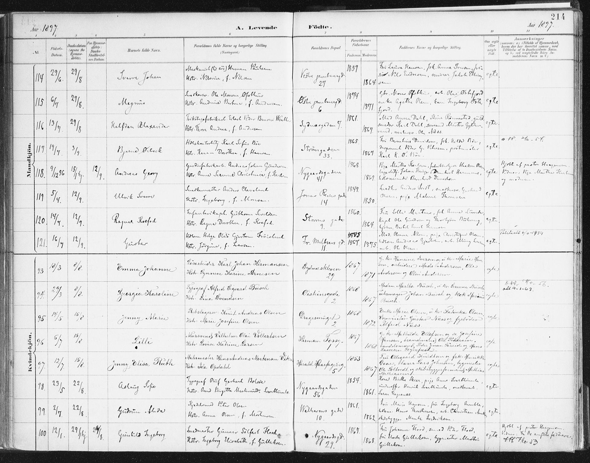Johanneskirken sokneprestembete, SAB/A-76001/H/Haa/L0001: Parish register (official) no. A 1, 1885-1900, p. 214