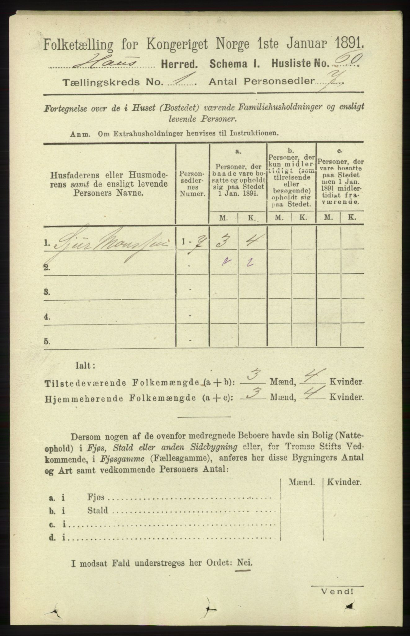 RA, 1891 census for 1250 Haus, 1891, p. 93