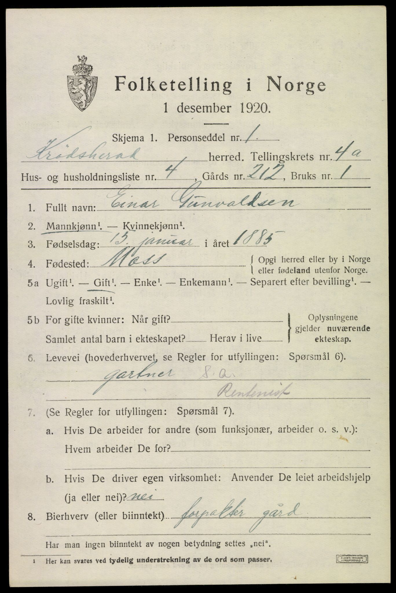 SAKO, 1920 census for Krødsherad, 1920, p. 4577