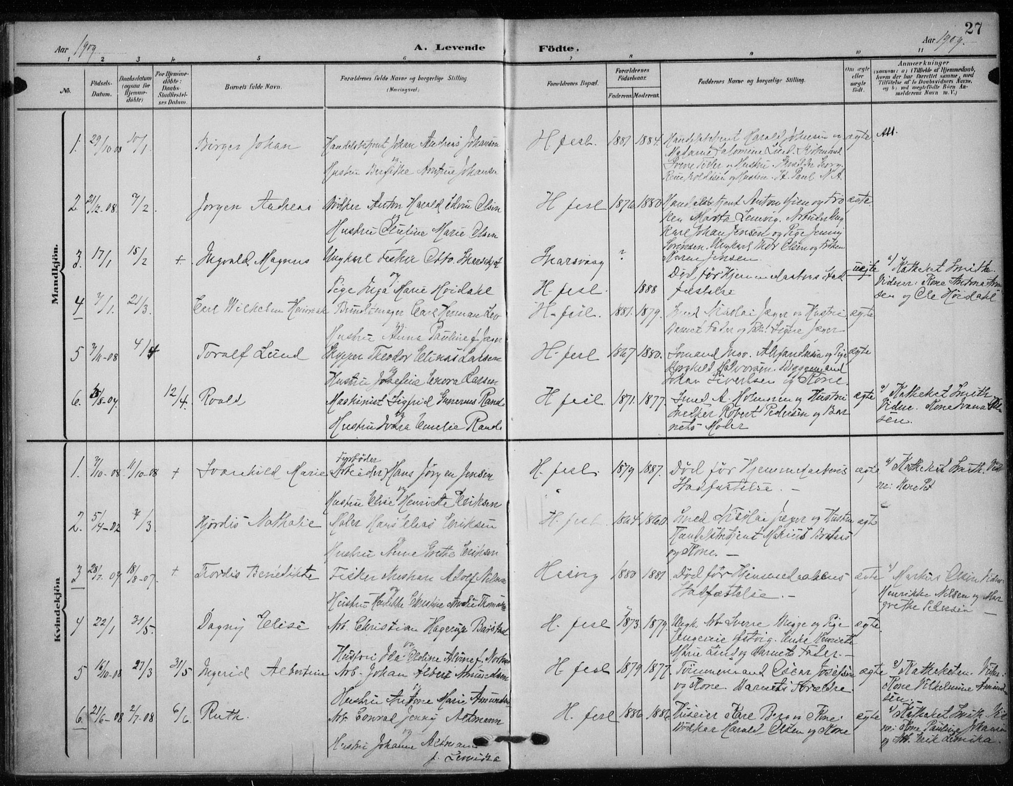 Hammerfest sokneprestkontor, SATØ/S-1347/H/Ha/L0014.kirke: Parish register (official) no. 14, 1906-1916, p. 27