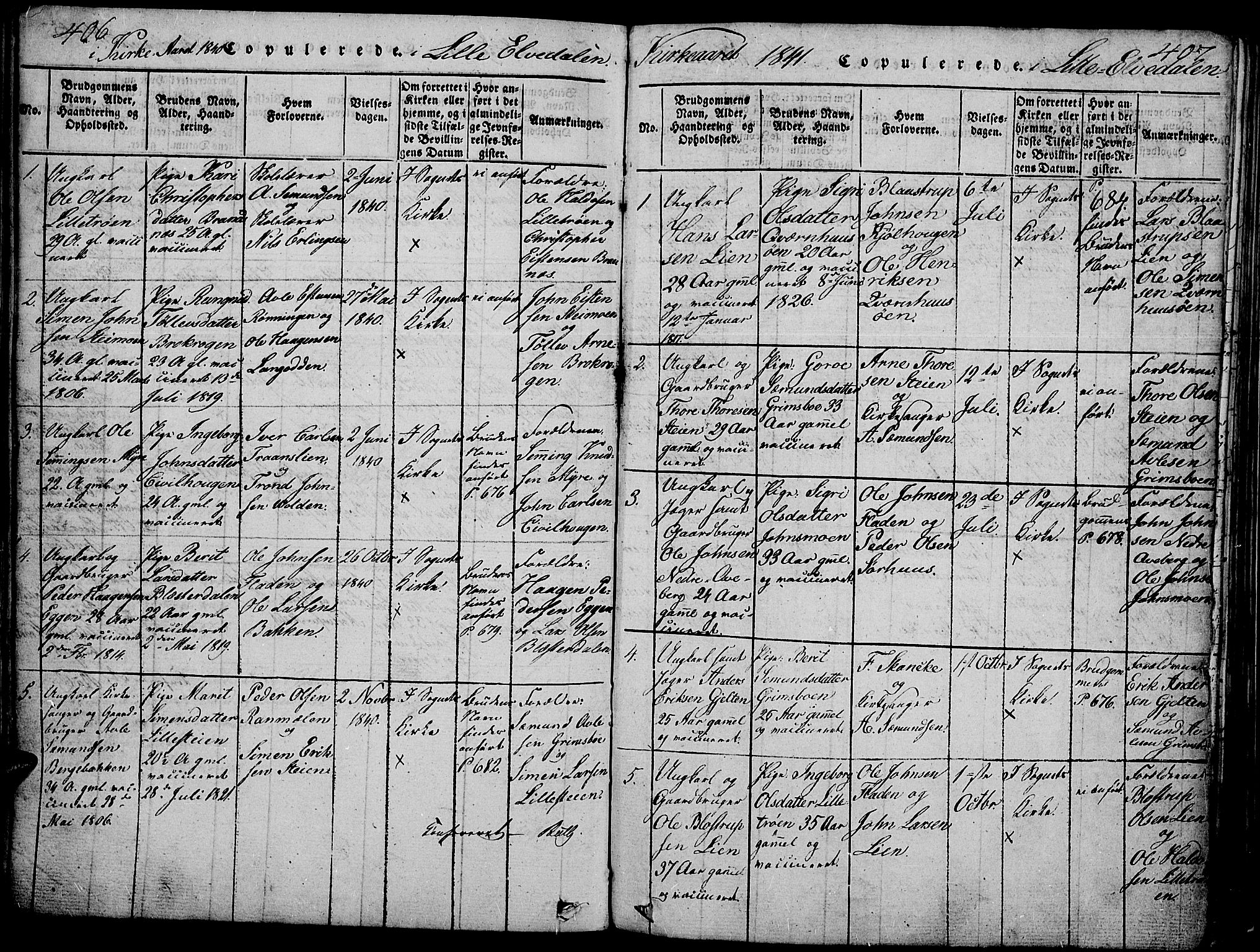 Tynset prestekontor, SAH/PREST-058/H/Ha/Hab/L0002: Parish register (copy) no. 2, 1814-1862, p. 406-407