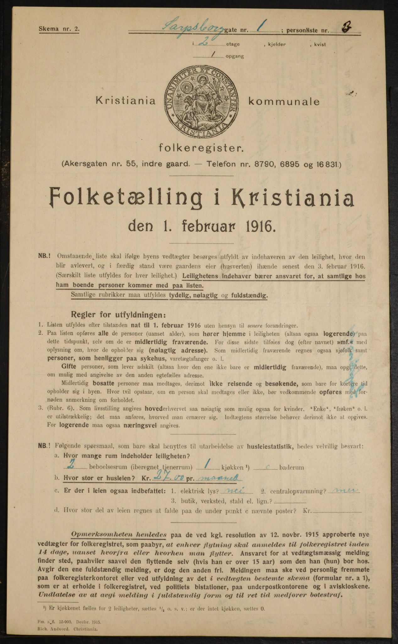 OBA, Municipal Census 1916 for Kristiania, 1916, p. 91315