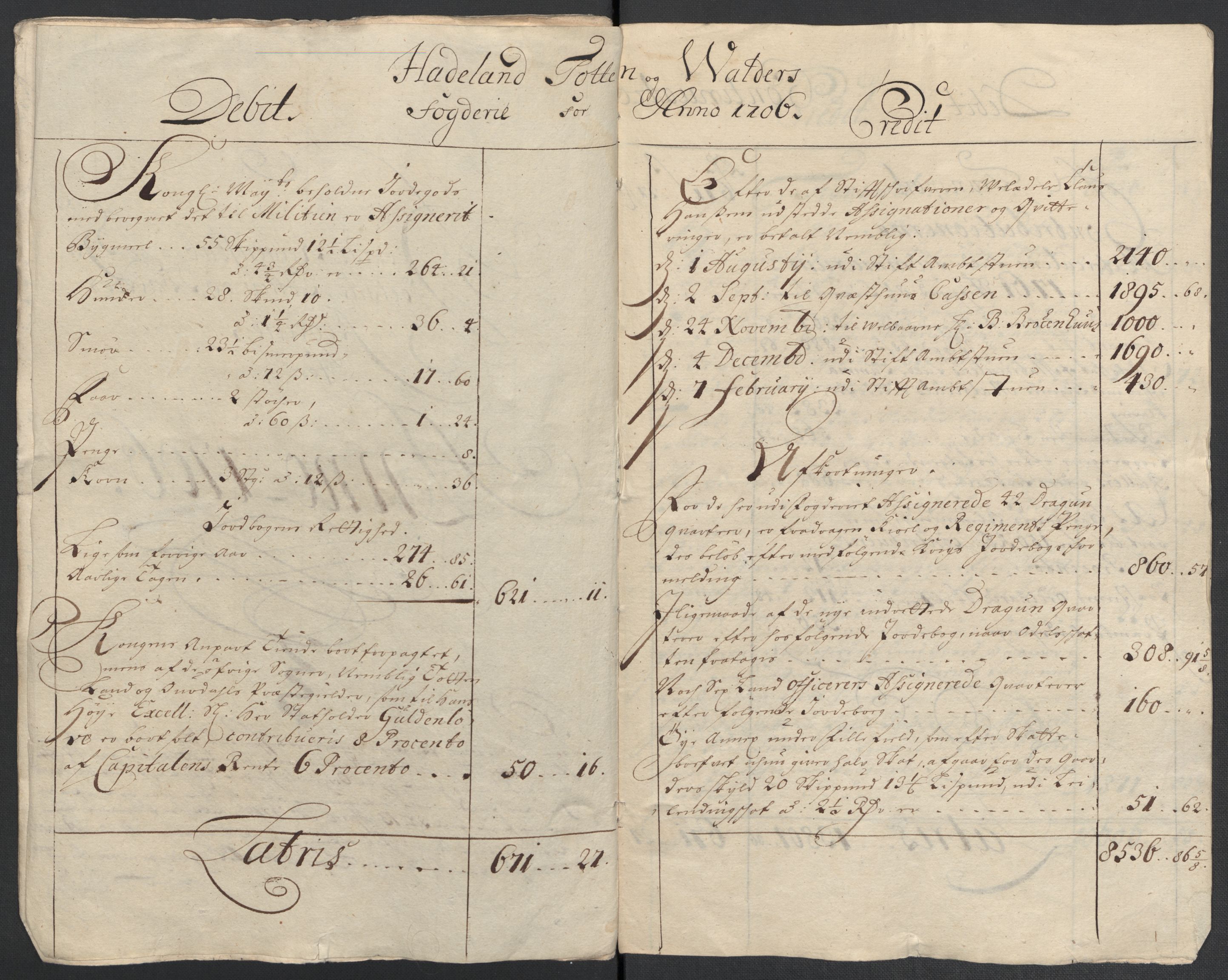 Rentekammeret inntil 1814, Reviderte regnskaper, Fogderegnskap, AV/RA-EA-4092/R18/L1304: Fogderegnskap Hadeland, Toten og Valdres, 1706, p. 10