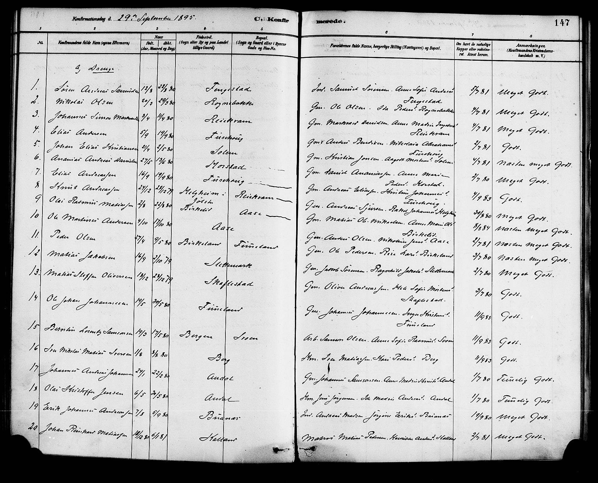 Førde sokneprestembete, AV/SAB-A-79901/H/Haa/Haad/L0001: Parish register (official) no. D 1, 1881-1898, p. 147