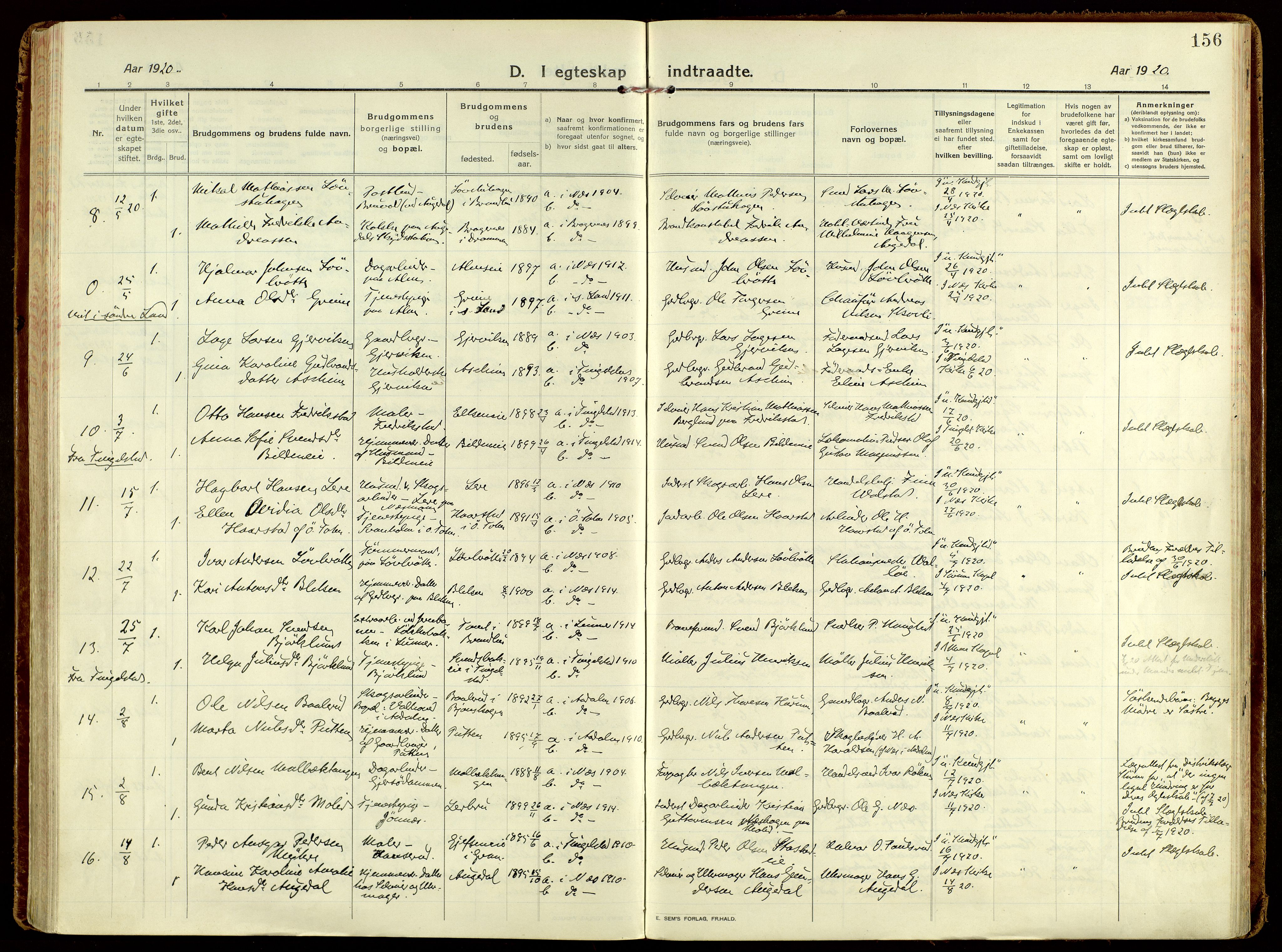 Brandbu prestekontor, AV/SAH-PREST-114/H/Ha/Haa/L0004: Parish register (official) no. 4, 1913-1923, p. 156