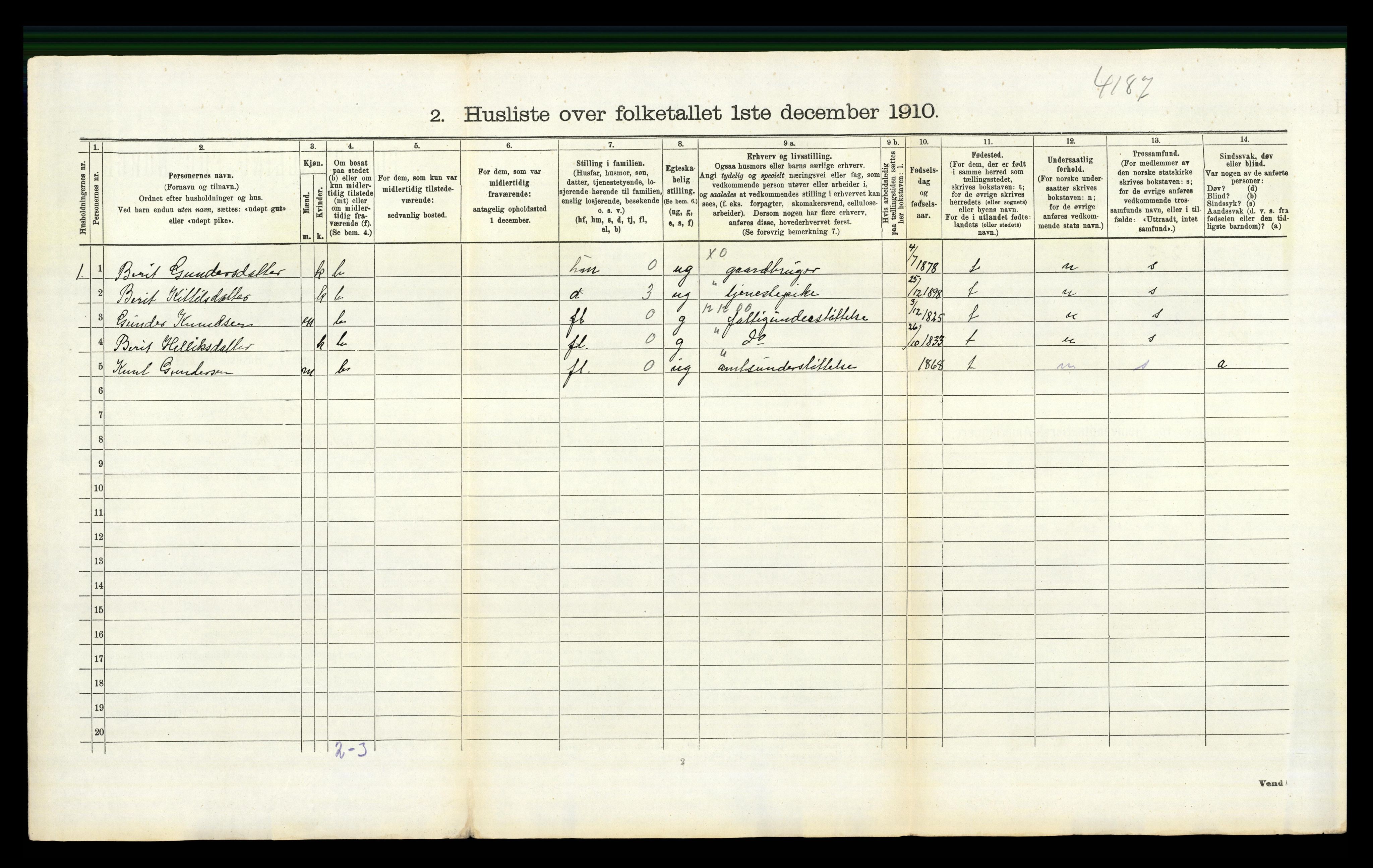 RA, 1910 census for Flesberg, 1910, p. 808