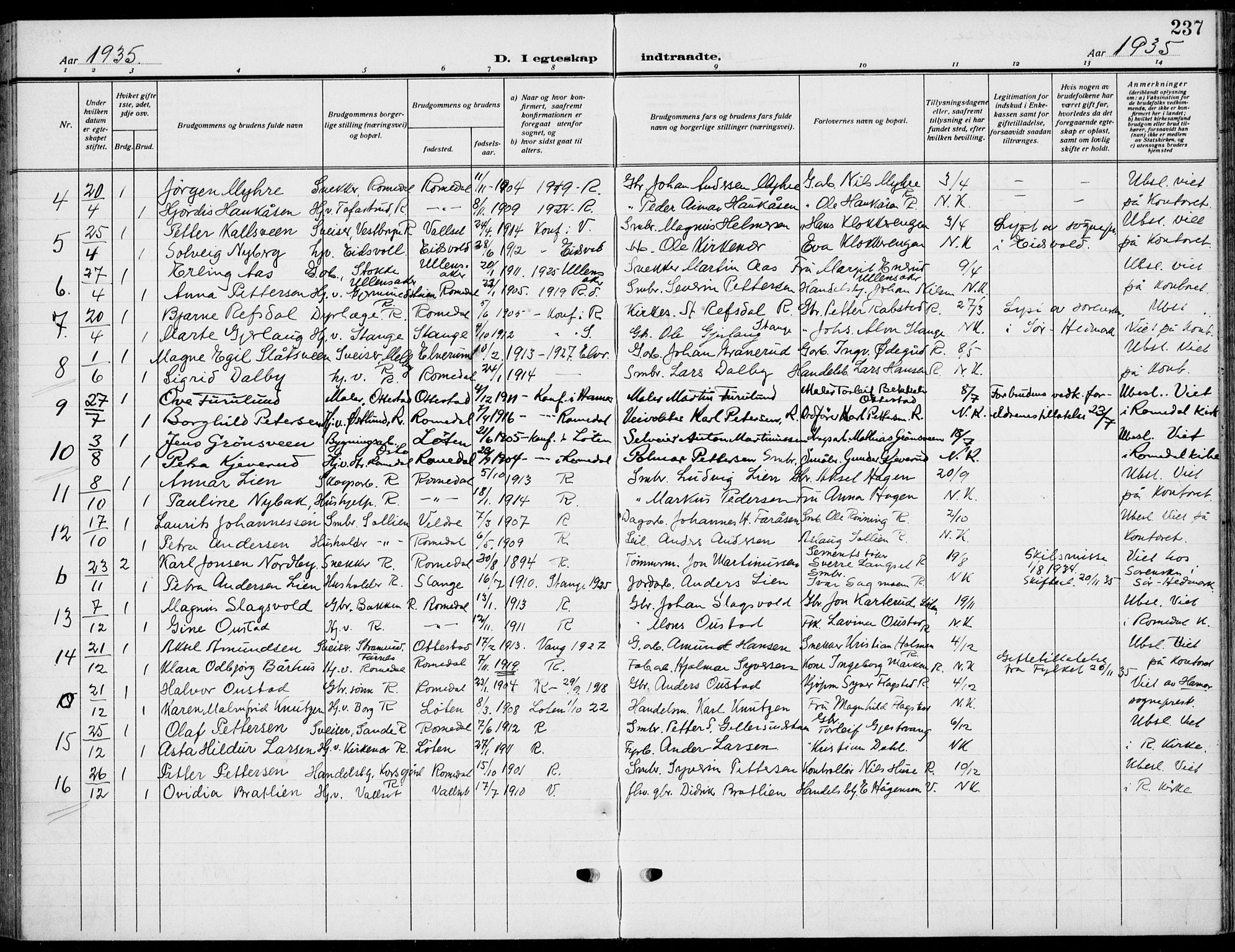 Romedal prestekontor, AV/SAH-PREST-004/K/L0012: Parish register (official) no. 12, 1913-1935, p. 237