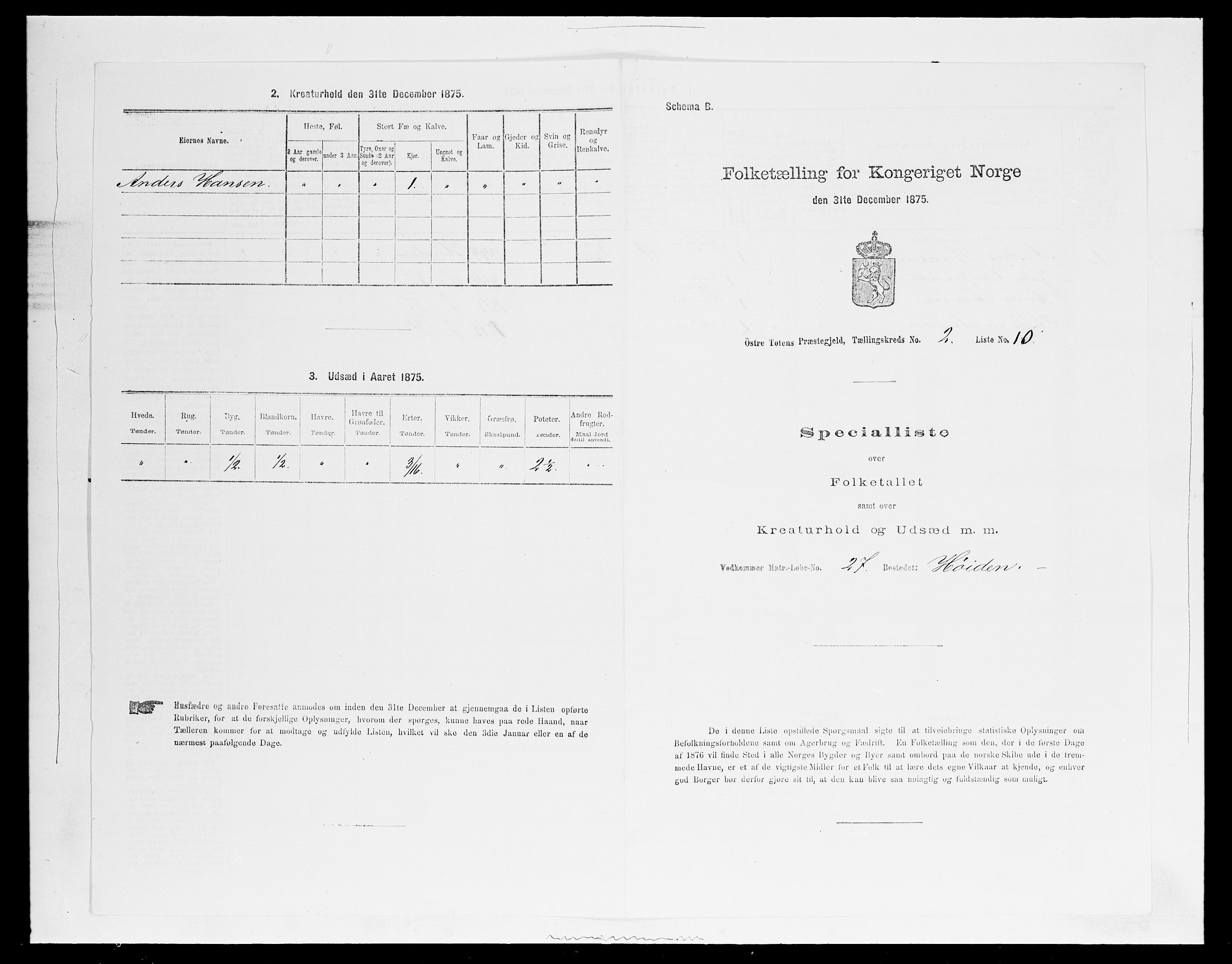 SAH, 1875 census for 0528P Østre Toten, 1875, p. 366