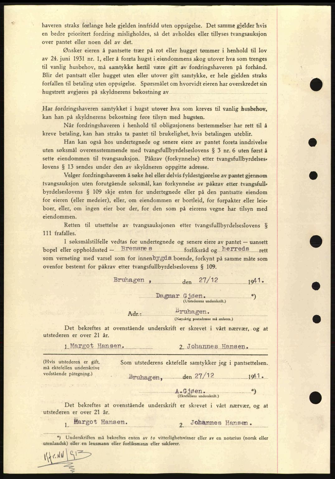 Nordmøre sorenskriveri, AV/SAT-A-4132/1/2/2Ca: Mortgage book no. B88, 1941-1942, Diary no: : 82/1942