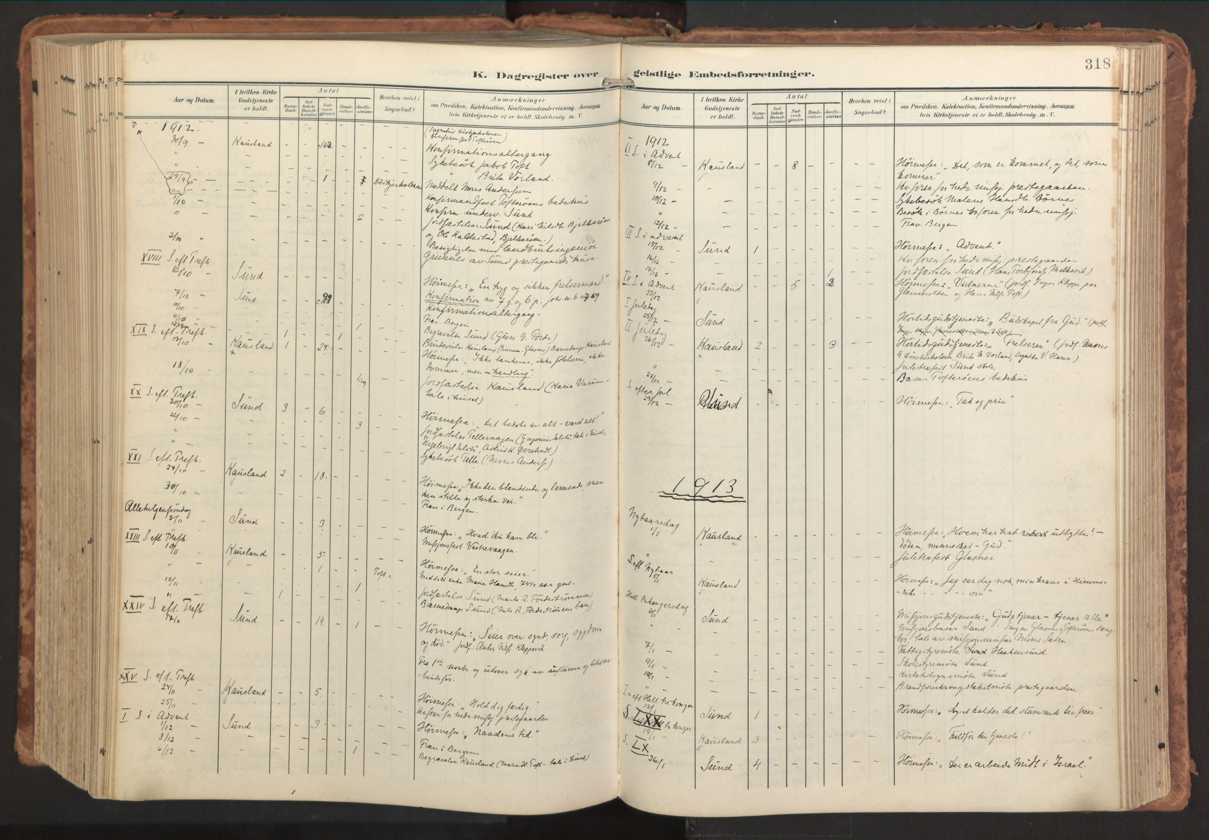 Sund sokneprestembete, SAB/A-99930: Parish register (official) no. B 2, 1907-1926, p. 318