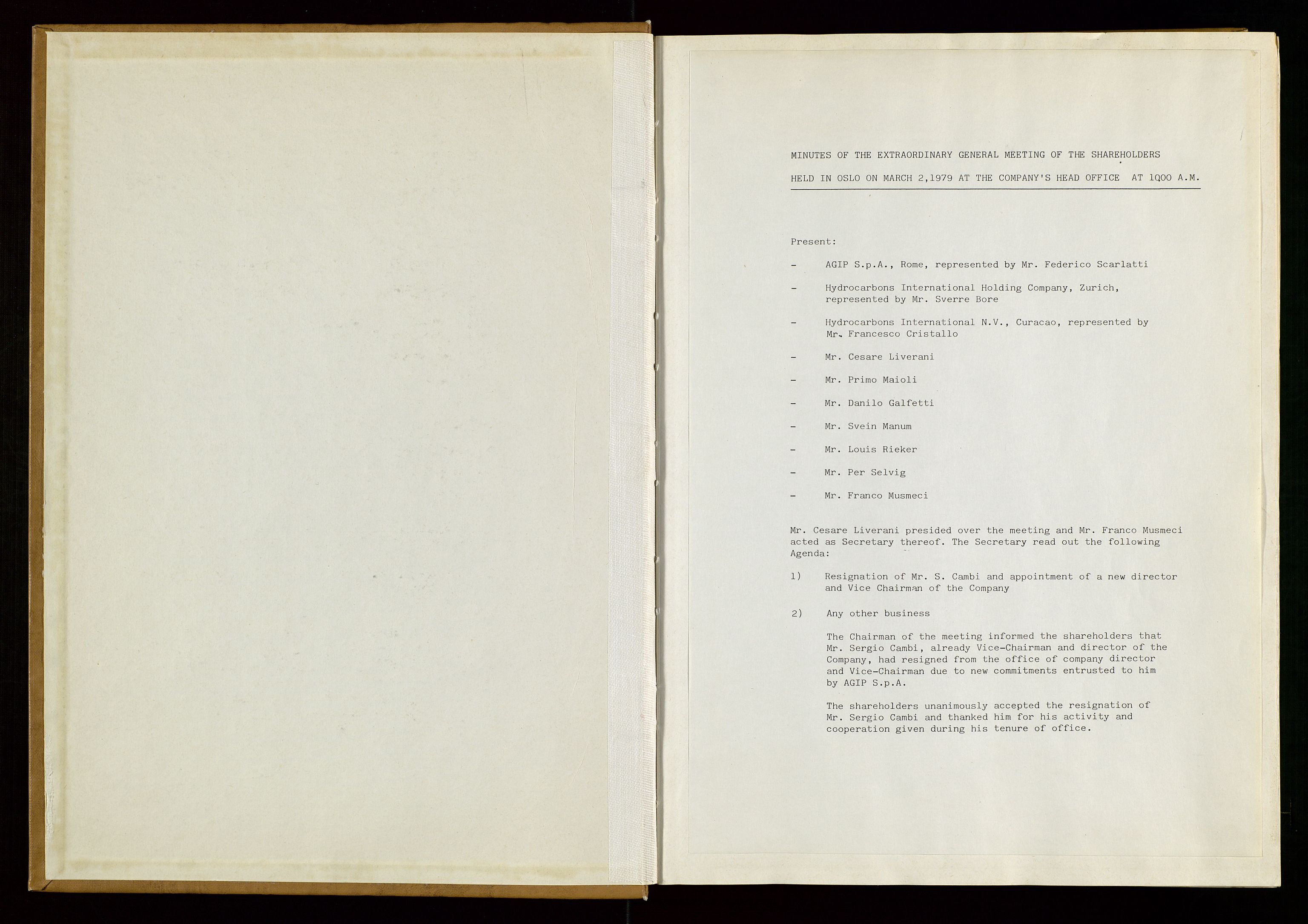 Pa 1583 - Norsk Agip AS, SAST/A-102138/A/Aa/L0001: General assembly and Board of Directors meeting minutes, 1965-1990