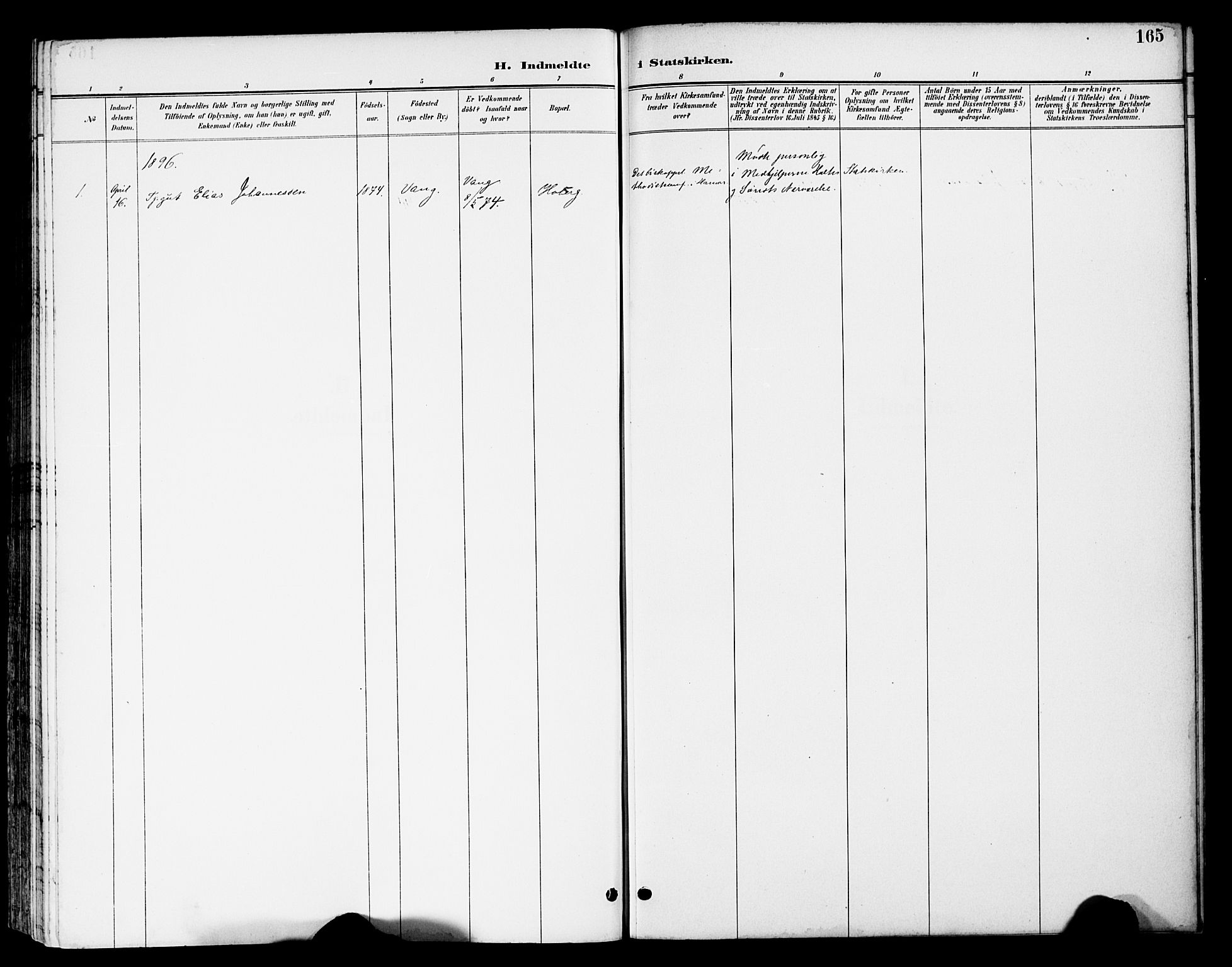 Stange prestekontor, SAH/PREST-002/K/L0021: Parish register (official) no. 21, 1891-1902, p. 165