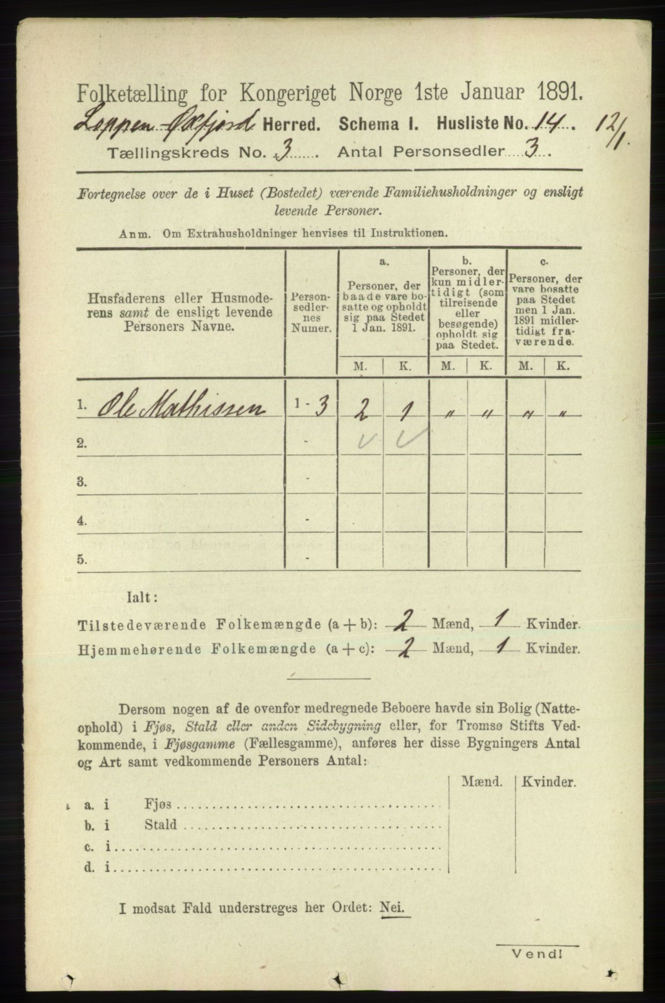 RA, 1891 census for 2014 Loppa, 1891, p. 662