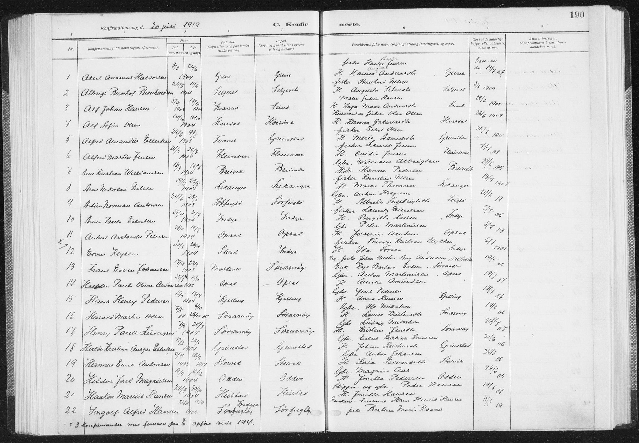 Ministerialprotokoller, klokkerbøker og fødselsregistre - Nordland, AV/SAT-A-1459/805/L0104: Parish register (official) no. 805A09, 1909-1926, p. 190
