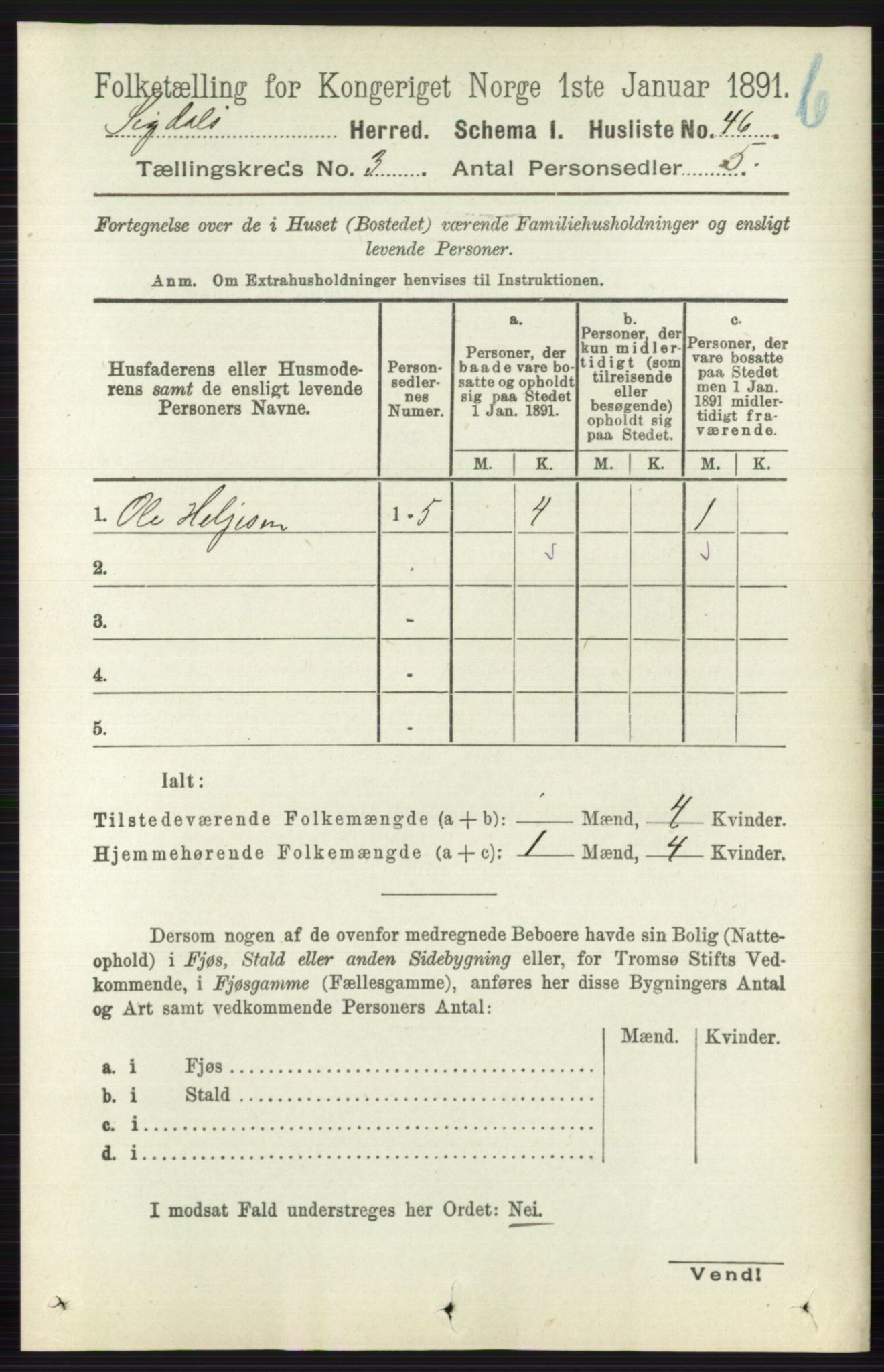 RA, 1891 census for 0621 Sigdal, 1891, p. 4292