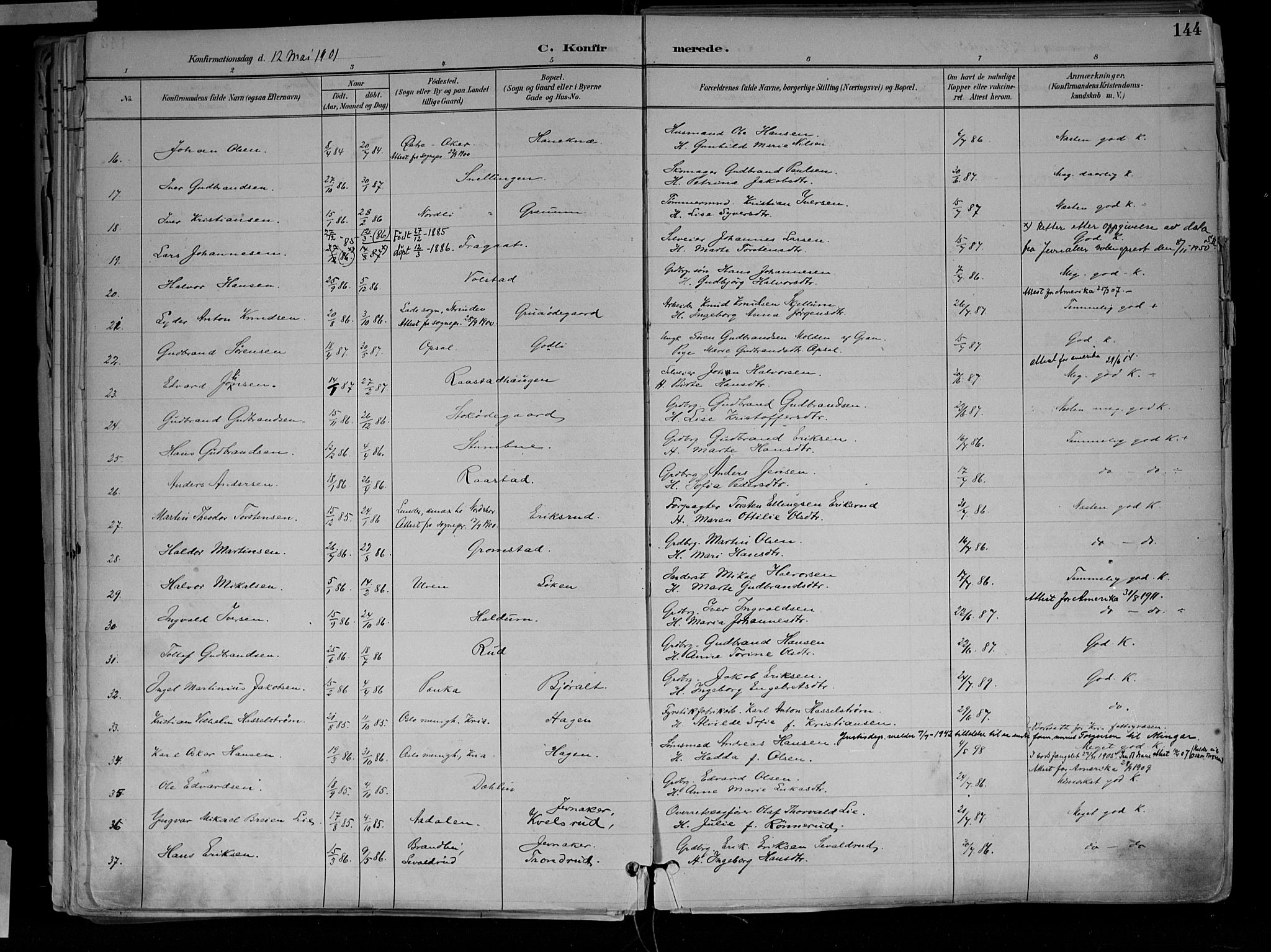 Jevnaker prestekontor, SAH/PREST-116/H/Ha/Haa/L0010: Parish register (official) no. 10, 1891-1906, p. 144