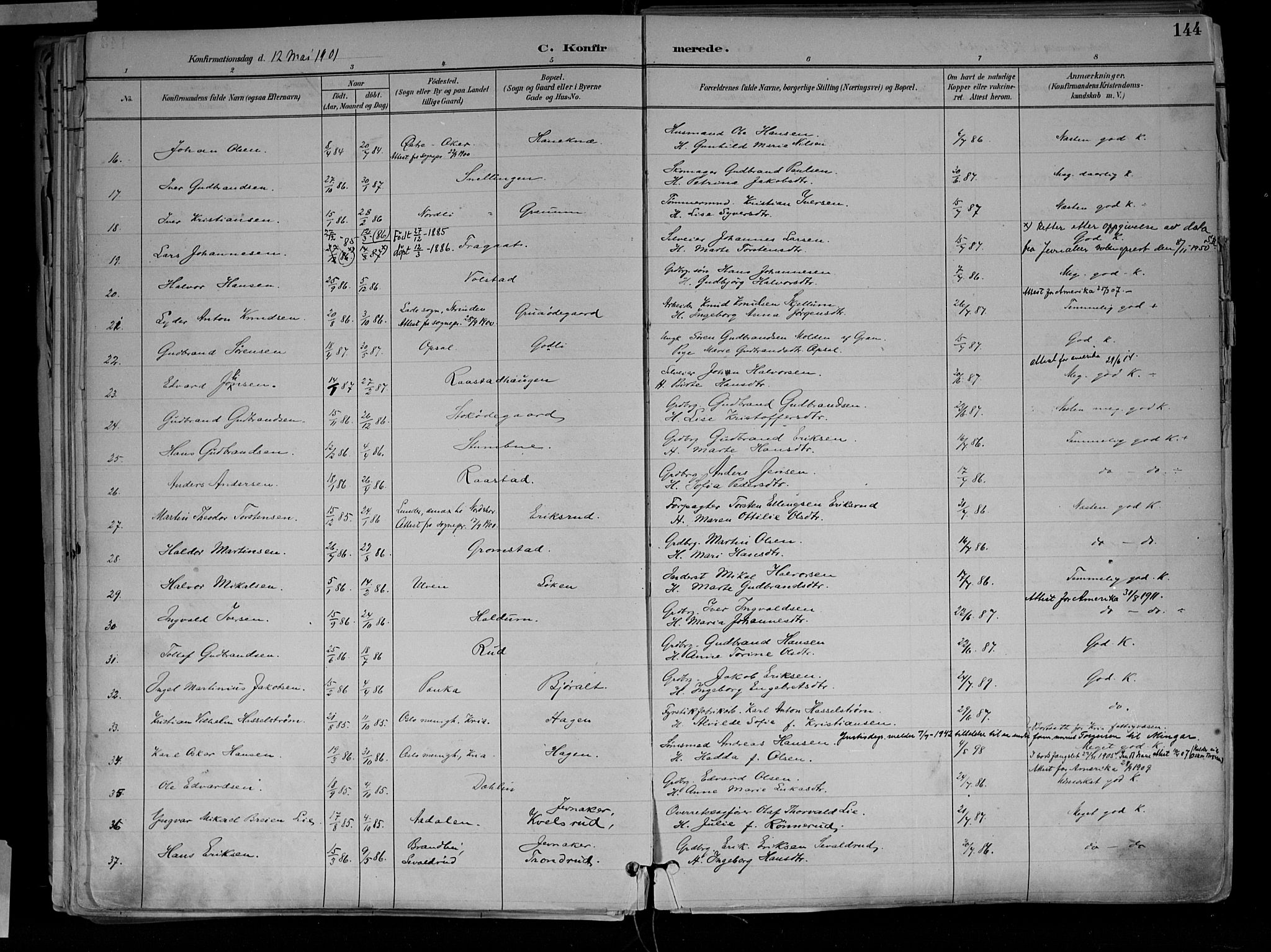 Jevnaker prestekontor, AV/SAH-PREST-116/H/Ha/Haa/L0010: Parish register (official) no. 10, 1891-1906, p. 144